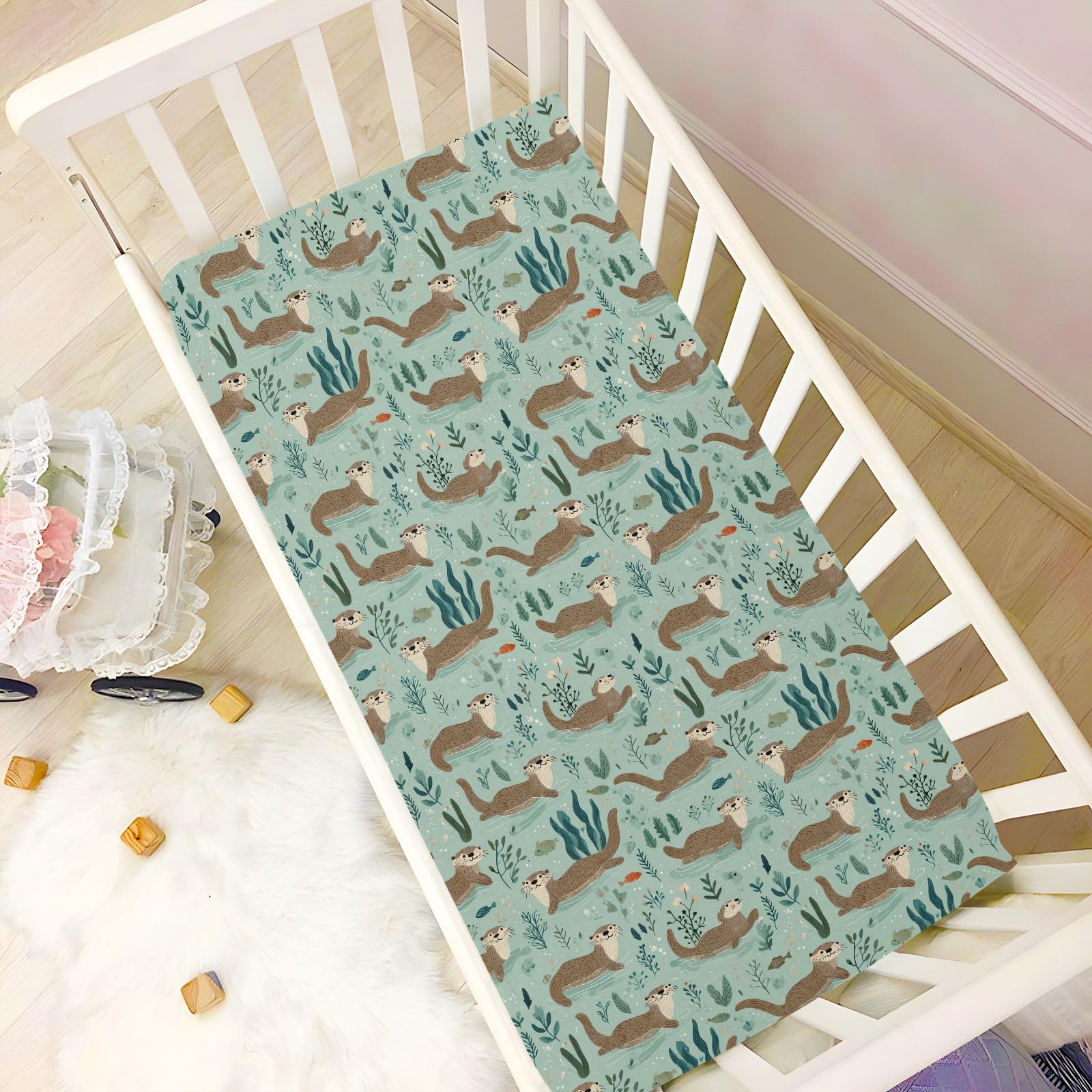 Baby Crib Sheet Otter Animal Crib Mattress for Boys and Girls Playard Sheet Soft Breathable Fitted Baby Mattress Cover 52x28in