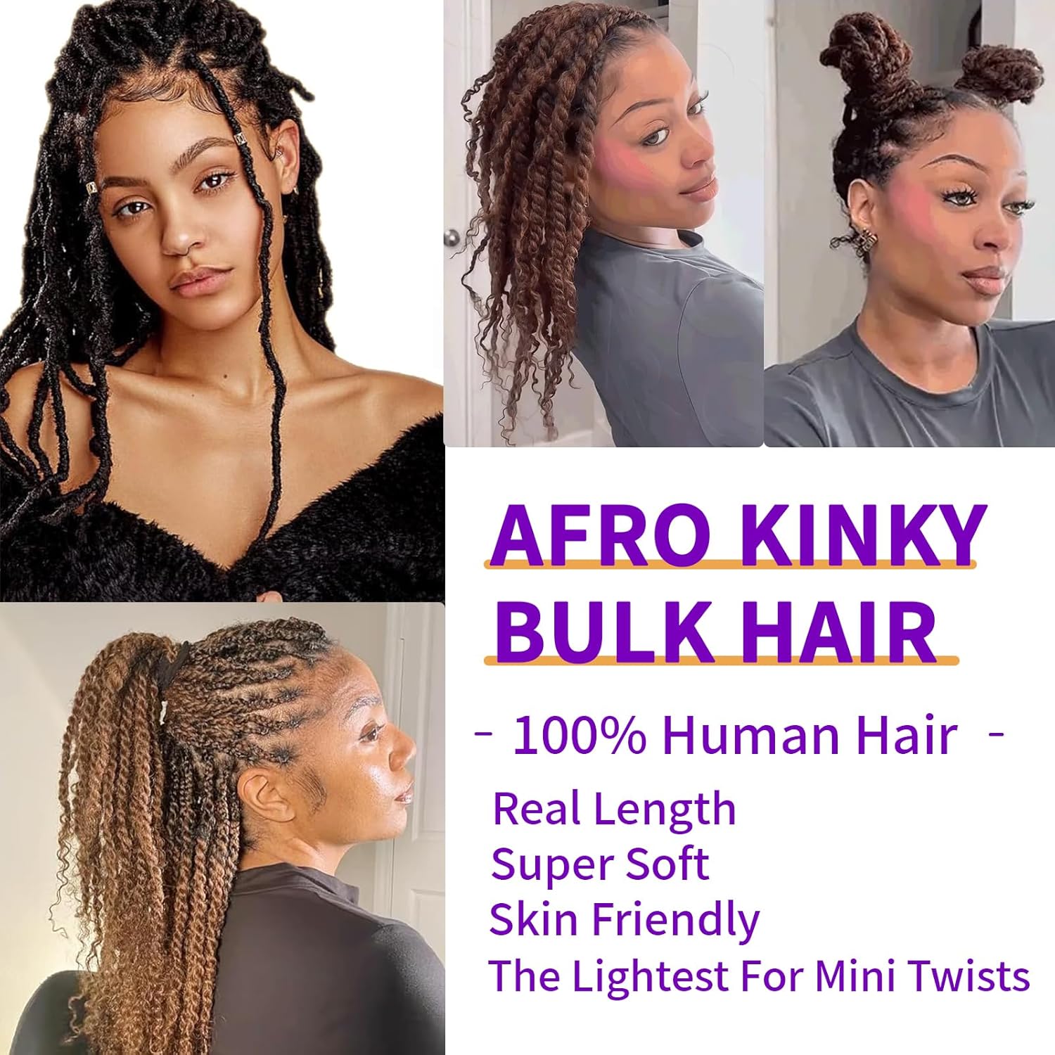 EV&ET Afro Kinkys Bulk Human Hair for Dreadlocks Extensions Repair Locs, Twist Braiding Afro Kinky Human Hair for Locs 30 8 Inch100g