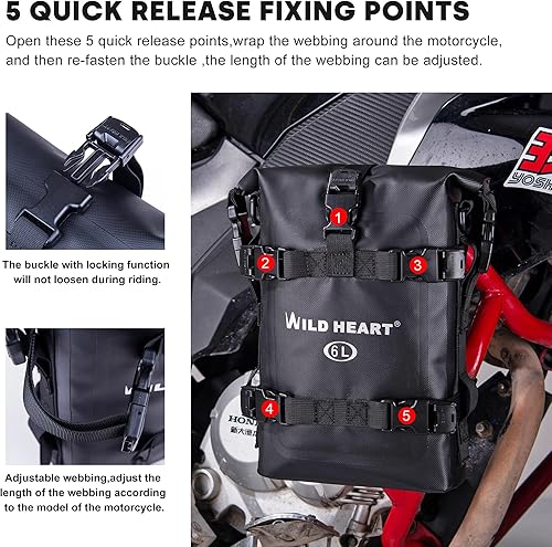 Miniatura 3 de WILD HEART Bolsas impermeables para barra de choque, 6L8L15L, bolsa de motocicleta utilizada como equipaje de motocicleta, asiento trasero, soporte