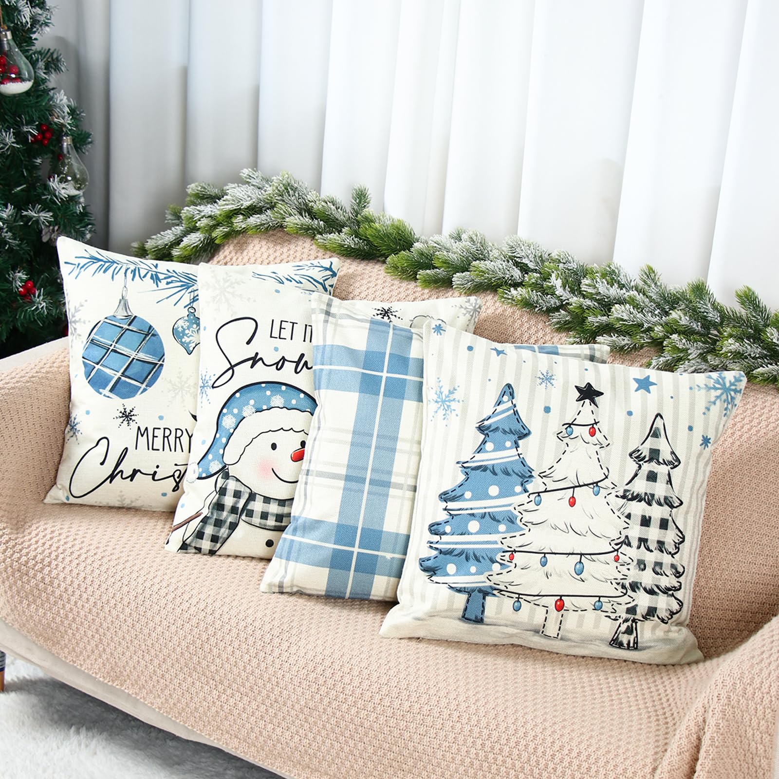 DFXSZ Kerstkussenslopen 45 x 45 cm set van 2 kerstboom decoratieve groene sierkussens winter kerstdecoratie voor thuis bank 50