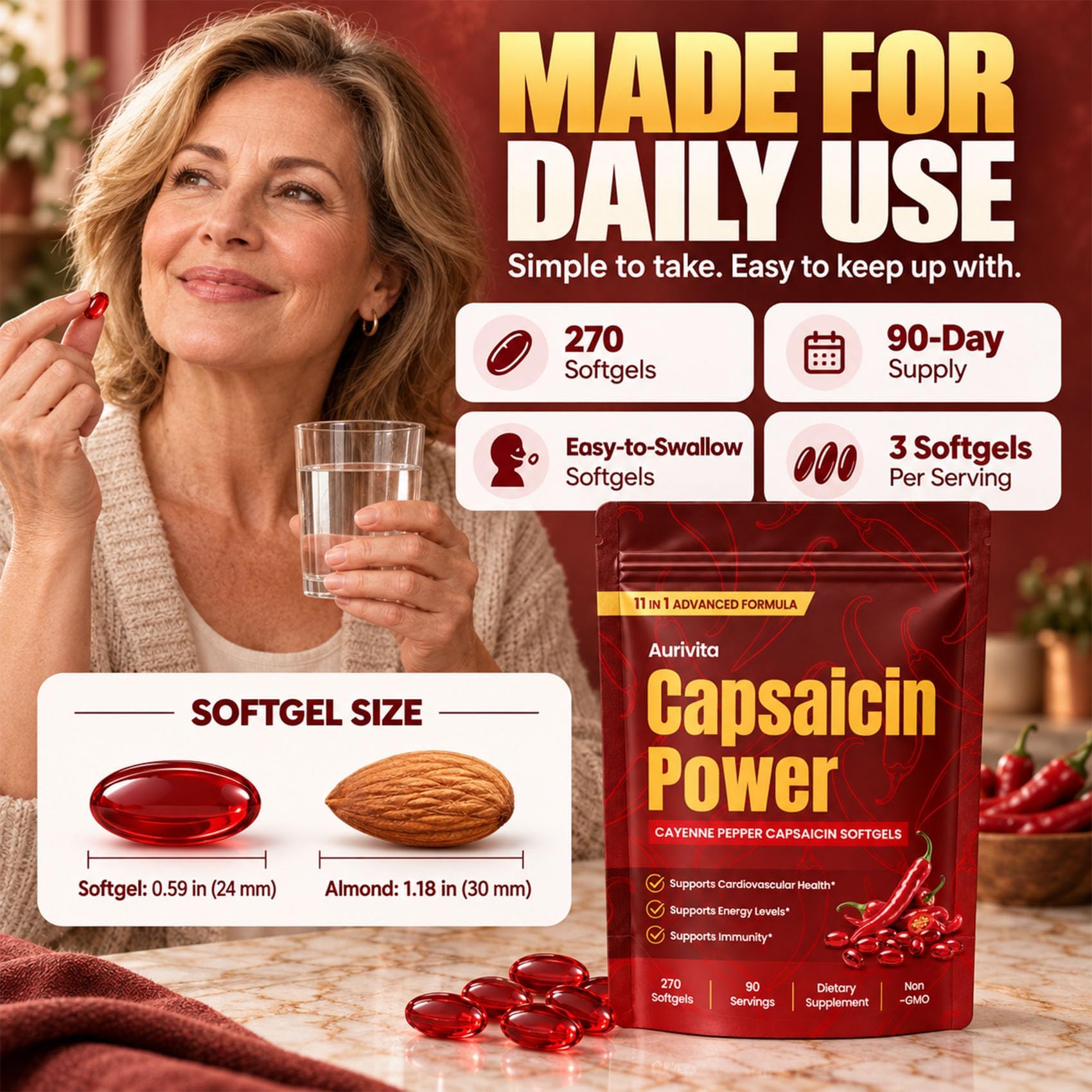 Cayenne Pepper Capsules, 270 Aurivita Capsaicin Softgels Supplement — Amazon image 7