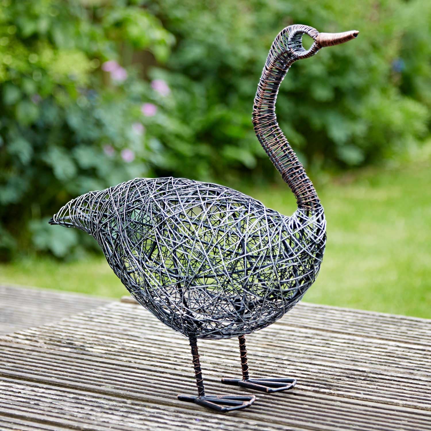 Paper High Black Guska The Standing Duck Wire Garden Ornament - Outdoor Decoration - Metal Sculpture - Garden Accessory - Recycled Metal - For The Garden
