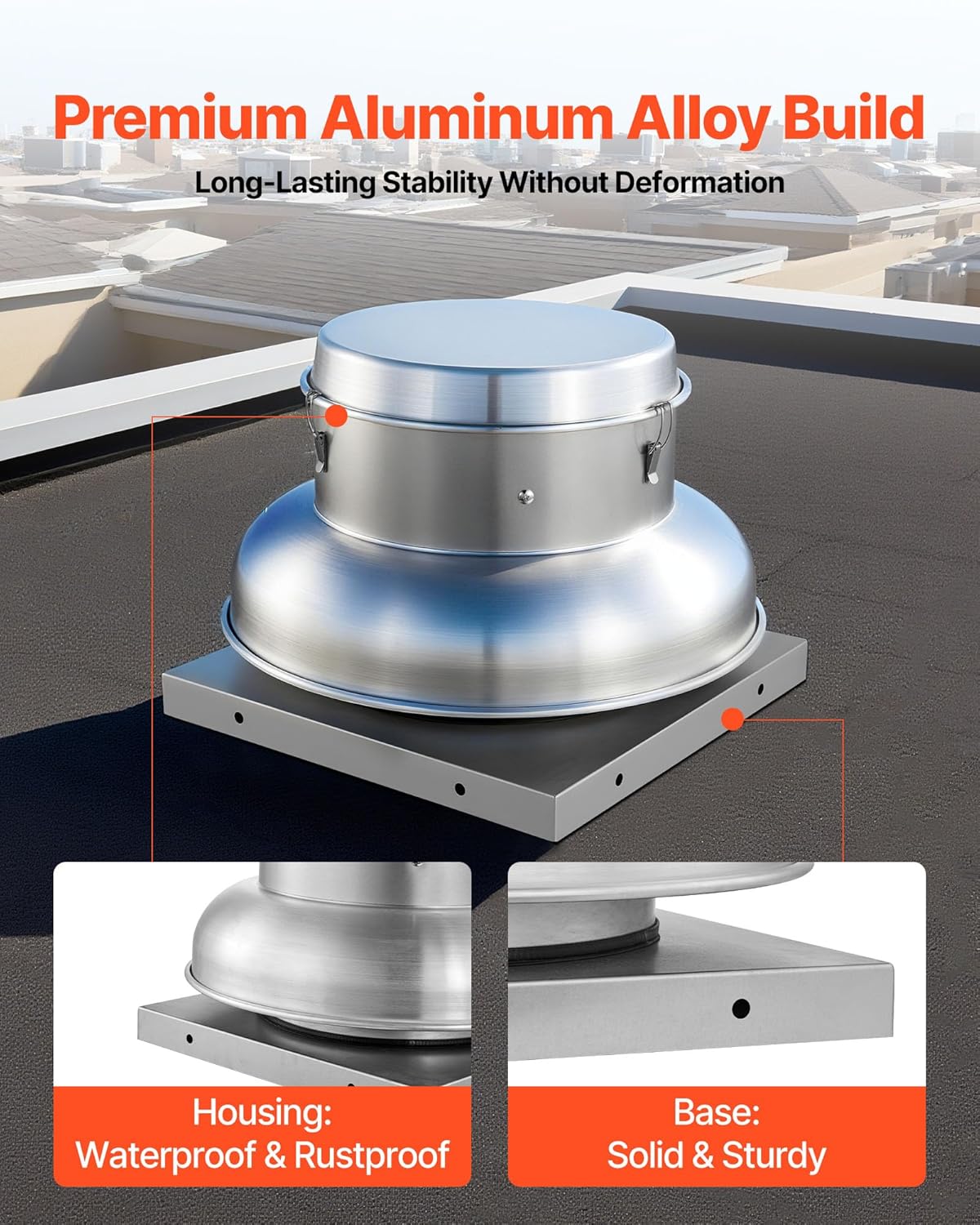 VEVOR Roof Exhaust Fan, 500CFM & 900CFM Adjustable Speed Control Attic Vent Fan with High-Power Motor, 21inch Fan Base Heavy-Duty Aluminum Alloy, Compact for Garage,Kitchen,Bathroom,Silver