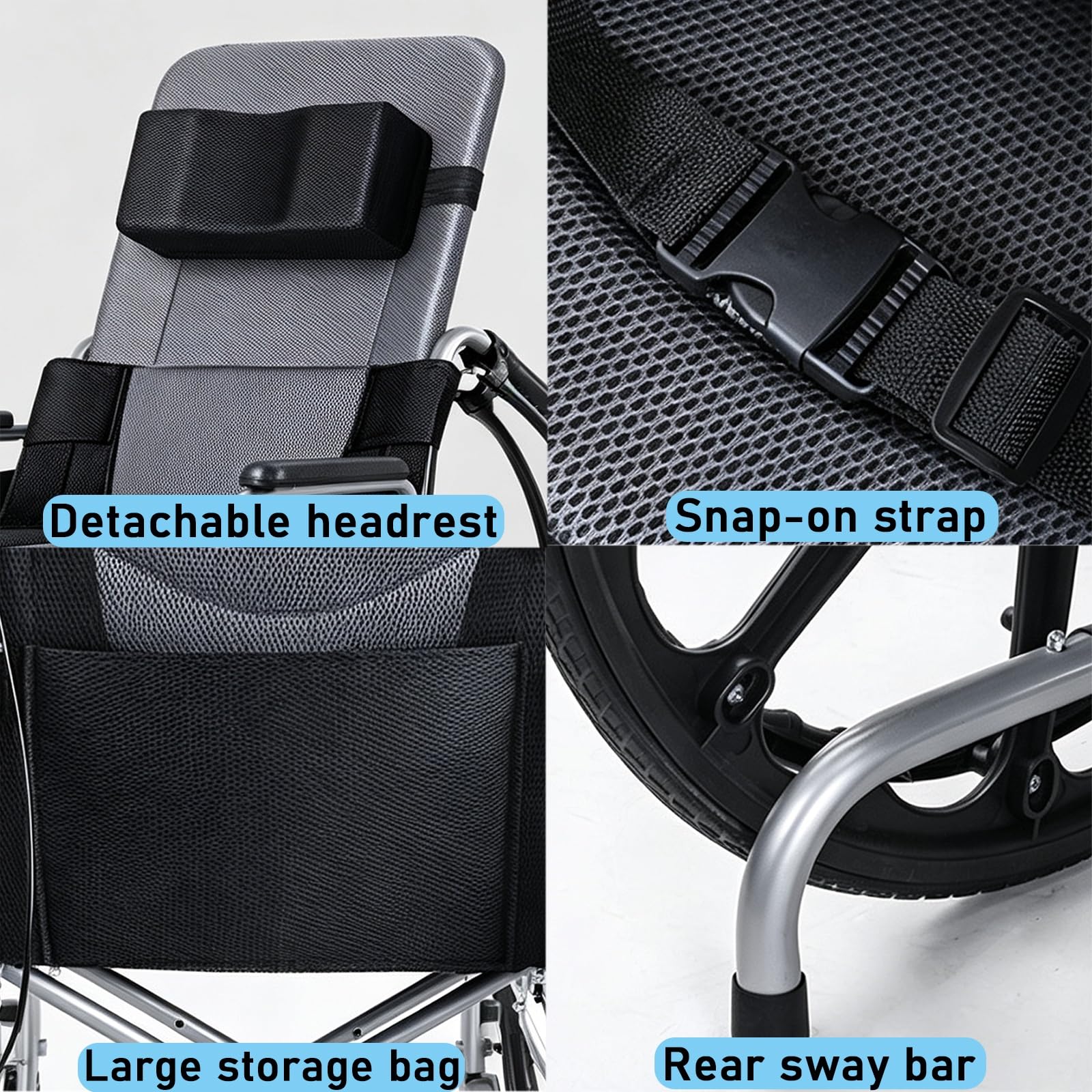 Sillas de Ruedas para Adultos Plegables Silla de Ruedas Ligera para Viajar | Respaldo Alto con Mesa de Comedor con Asiento de Inodoro Deslizante Frenos Dobles Tubos de Acero Engrosados