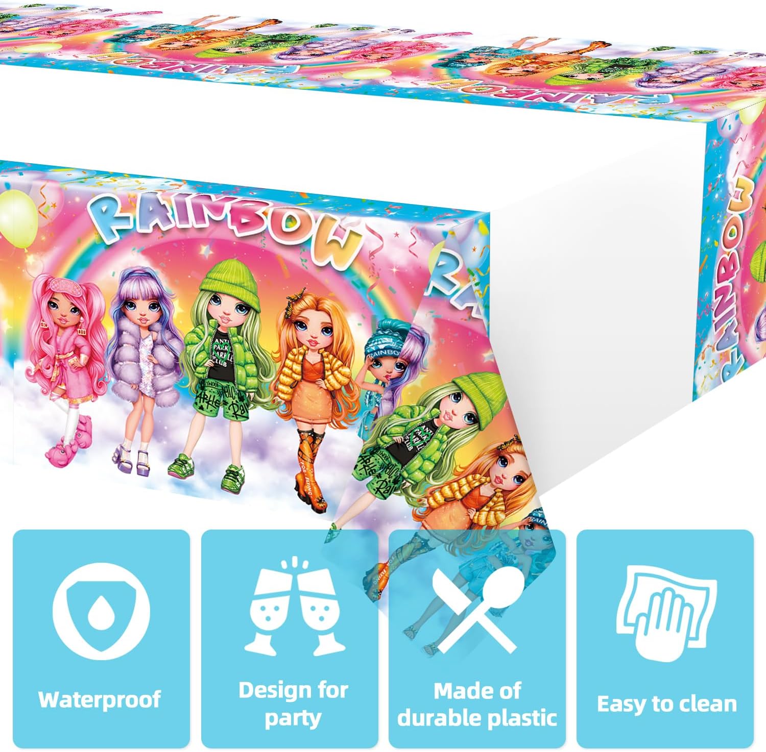 2pcs Rainbow High Dolls Tablecloth Disposable Tablecover Birthday Party Supplies and Decorations for Kid Boy Baby Shower Rectangle Tables 70"X42",2 Pack