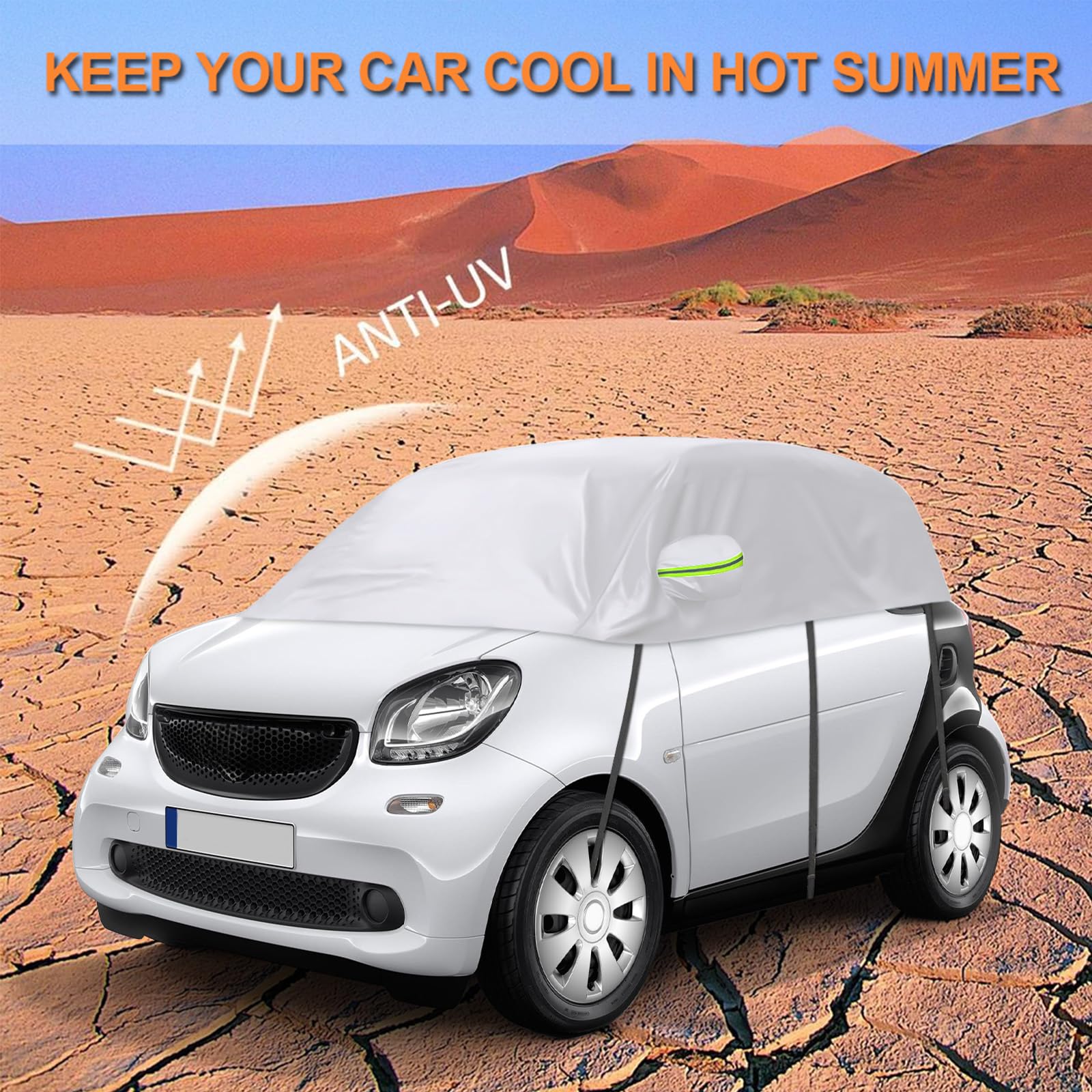 Halbgarage Autoabdeckung Wasserdicht Passend für Smart Fortwo 2006-2025, Atmungsaktiv Autoplane Regen Sonne Schnee Auto Abdeckplane Abdeckung Silber