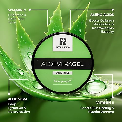 Miniatura 4 de BYROKKO Gel de aloe vera (7.3 fl oz), gel refrescante de rápida absorción después del bronceado, cuidado de la piel hidratante después del sol