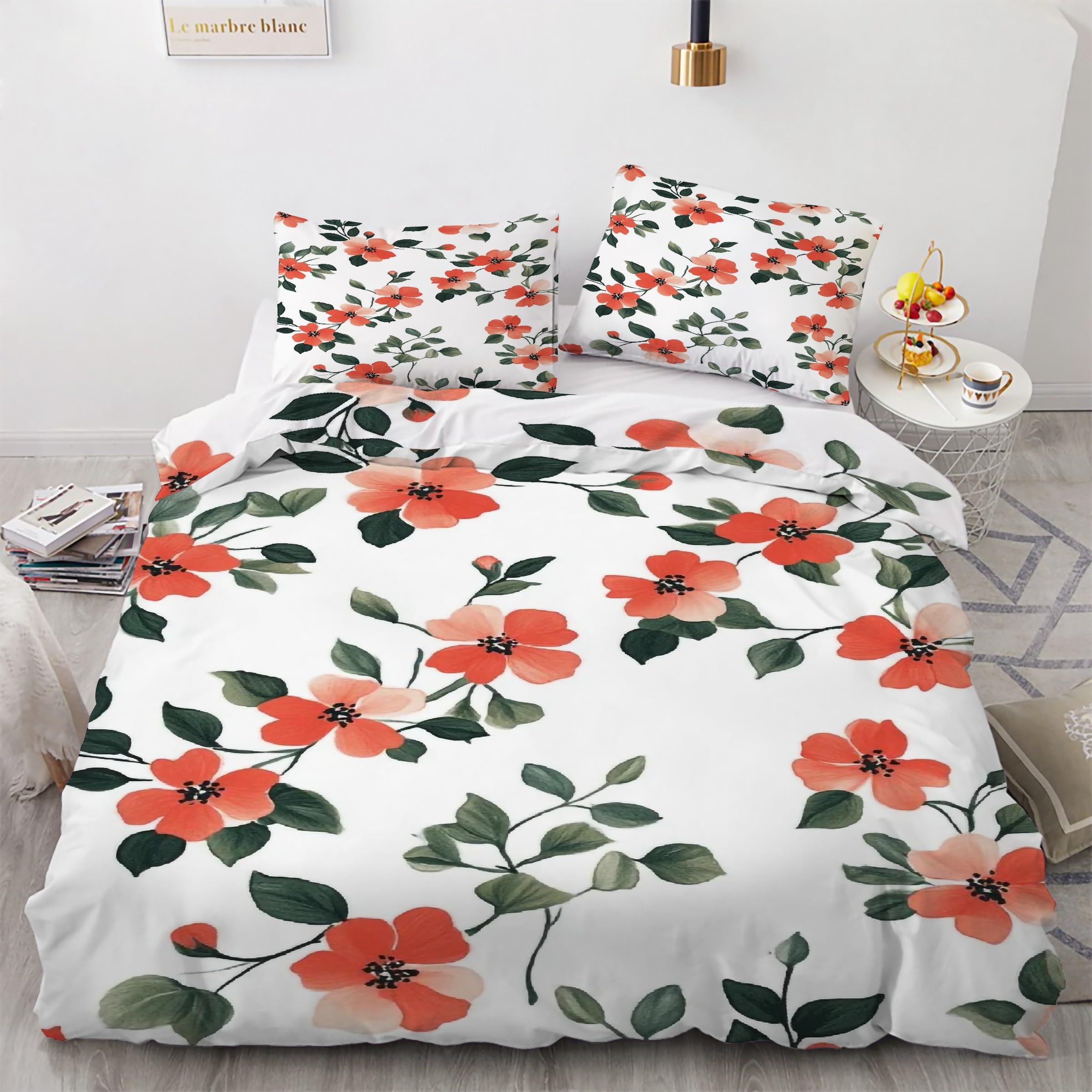 Ensemble de literie housse de couette 160x200 floral anti-glissement avec fermeture éclair