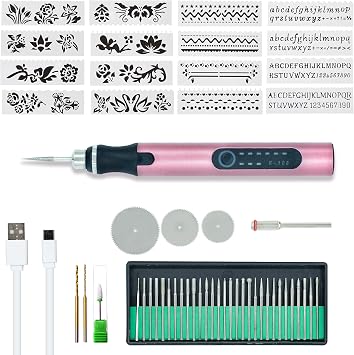 USB Rechargable Cordless Engraving Pen, Electric Engraver Pen For Metal, Wood, Glass, Jewelry and Plastic, Professional Engraving Machine With 34 Accessories 16 Stencils, Mini DIY Engraving Tool Kit
