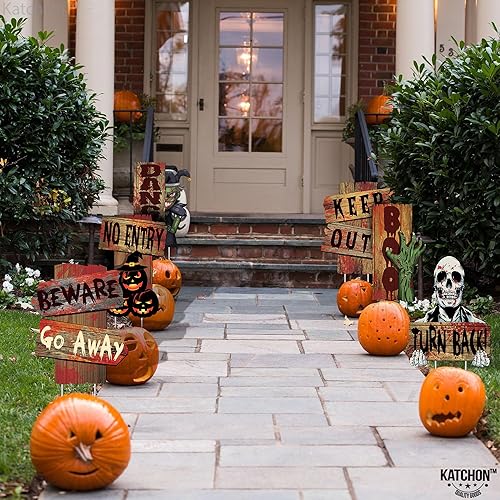 Miniatura 4 de Letreros de patio de Halloween con estacas, paquete de 6  Carteles de Halloween para decoración de acera de Halloween al aire libre, estacas de