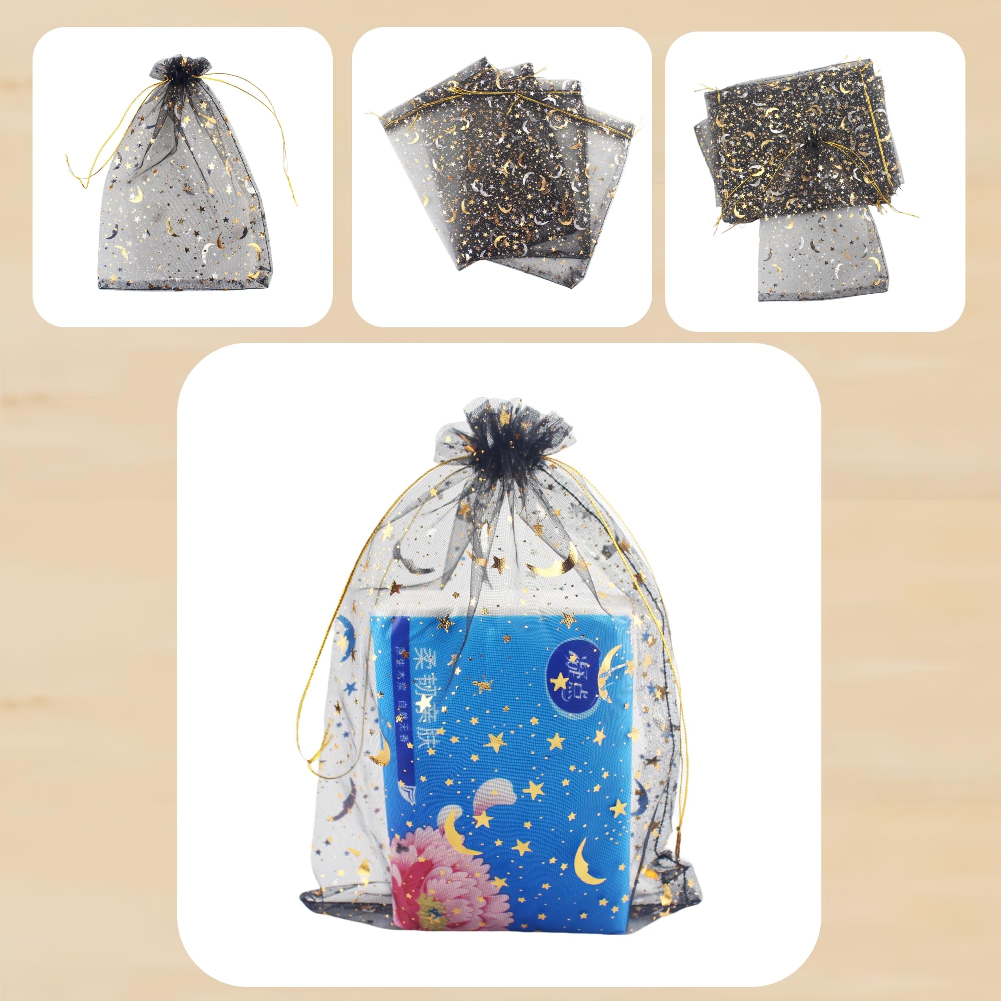 100 Moon Star - Bolsa de regalo de organza con cordón para boda, bolsa de regalo