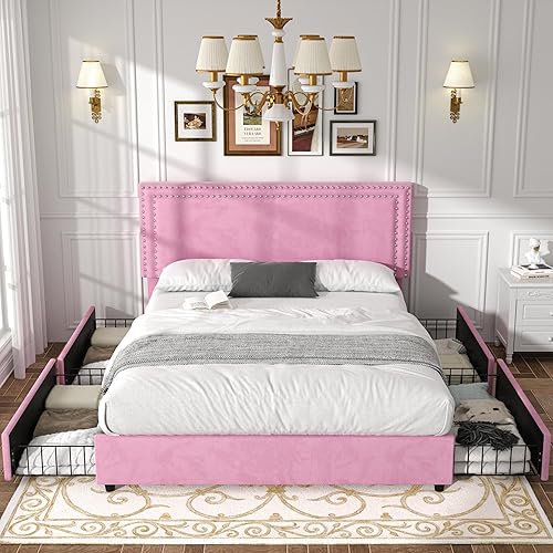 Miniatura 107 de VECELO Base de cama de tamaño matrimonial con cabecera tapizada ajustable, plataforma de listones de madera, diseño sin ruido, fácil montaje Negro