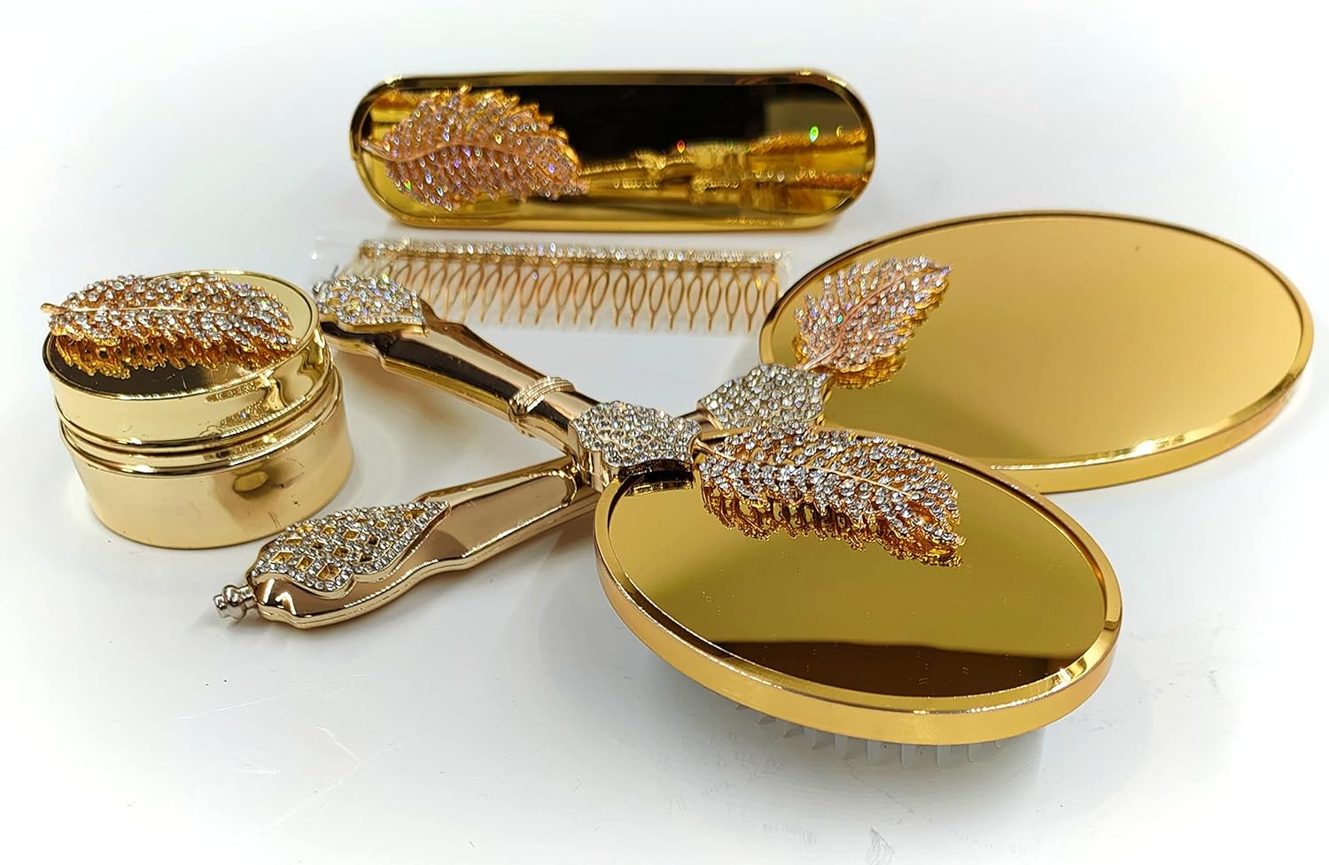 Makeup Vanity Mirror Comb Hair Brush Set | Vintage Antique Mirror Comb Brush | Antique Vanity Makeup Mirror Gold Vanity Mirror Hair Brush Set | Hand Beauty Mirror | Comb and Mirror Set (Gold) : Beauty & Personal Care