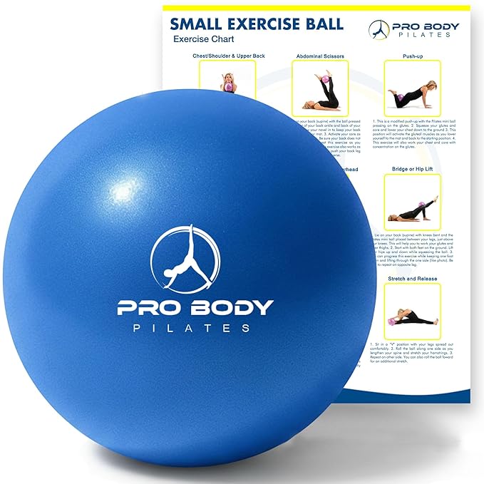 ProBody Pilates Blue Mini Exercise Ball - Premium 9-Inch Stability Ball for Pilates, Yoga, Training and Physical Therapy