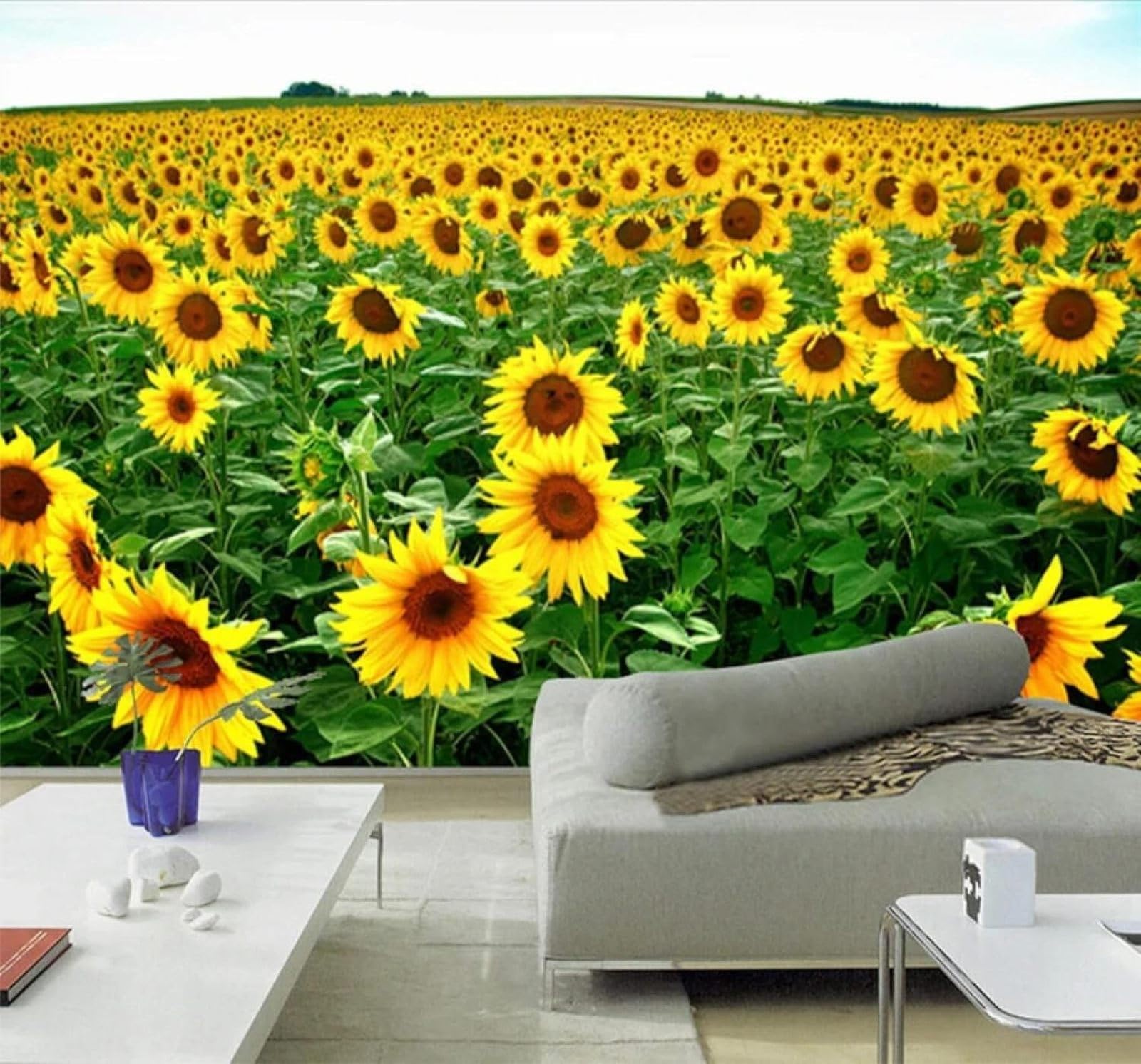 XLMING Three Dimensional Beautiful Sunflowers Sea of Flowers Natural Scenery 3D Wallpaper Luxury Silk Study Dining Feature Sofa Grey Bedroom Living Room Tv Decorative Wall-300cm×210cm