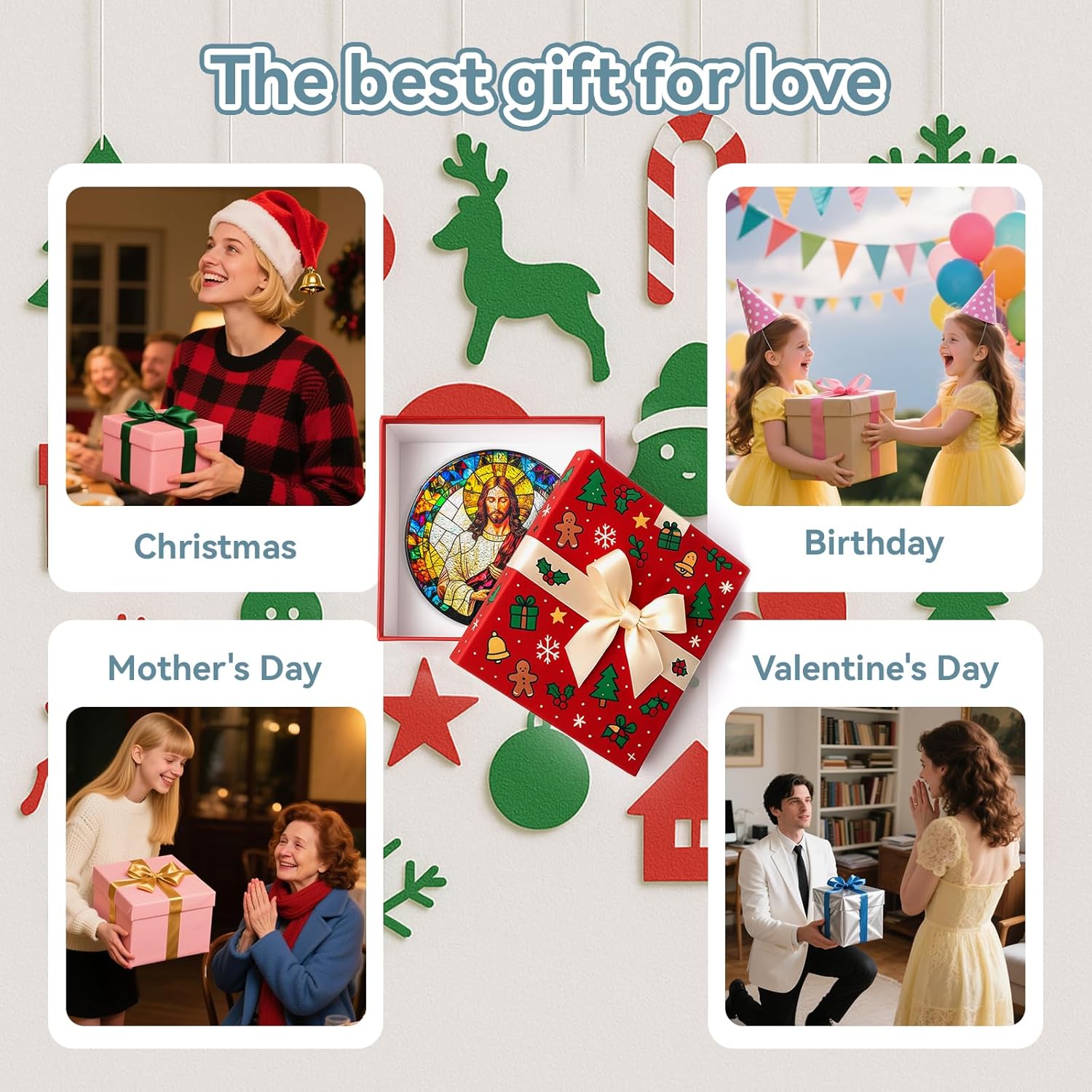 Suncatcher Stained Glass Window Hanging - Jesus Christ Glass Panel with Metal Chain and Hooks Handmade Sun Catcher Decoration for Window Garden Home Christmas & Birthday Gifts (7.8 Inch) - Image 7