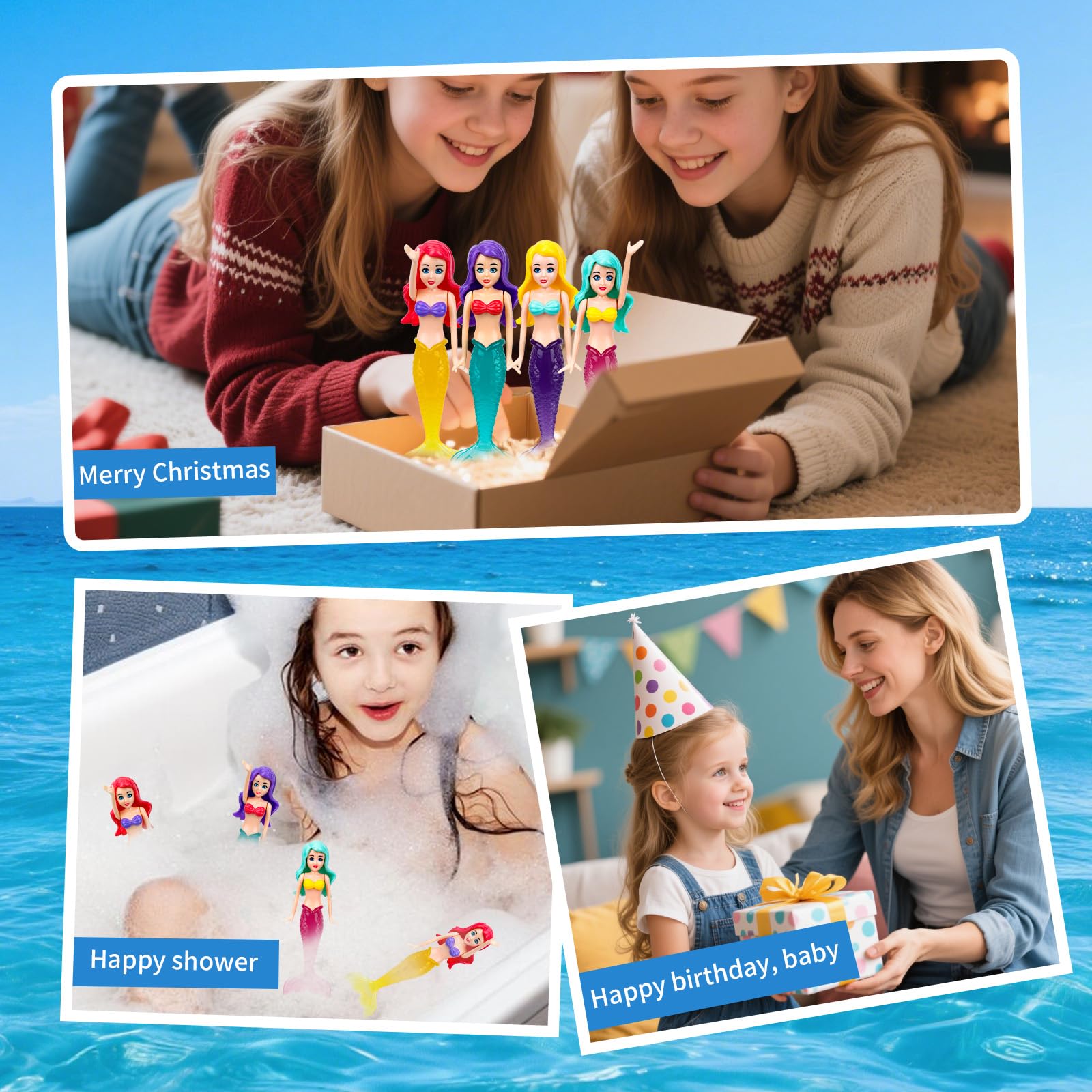 Tinoaly 4pcs Jouets d'eau Sirène en Plastique Qui Brillent dans Le Noir pour Piscine