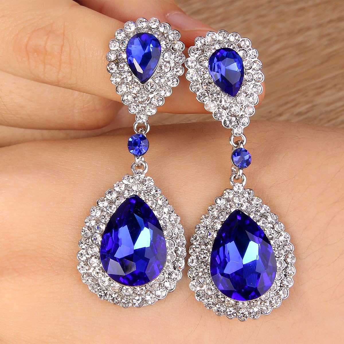 BriLove Women's Fashion Wedding Bridal Crystal Teardrop Infinity Dangle Earrings - Image 6