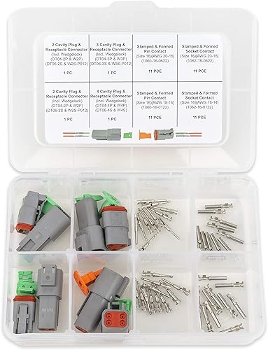 Jackco Kit de conectores originales Deutsch DT de 52 piezas  2, 3, 4 pines sellados gris macho y hembra conectores conectores AWG 20-14