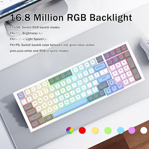 Miniatura 7 de Redragon K723 Teclado mecánico inalámbrico para juegos cremoso, Bluetooth2.4GUSB-C con cable, retroiluminación RGB, interruptores lineales
