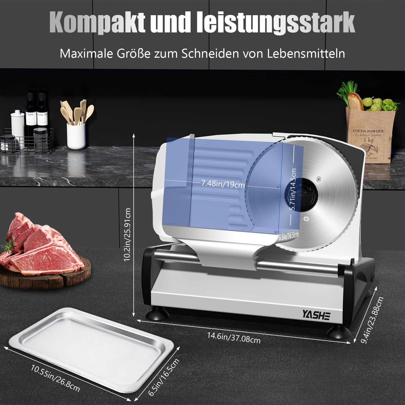 YASHE Elektrische Allesschneider 200W Brotschneidemaschine 19CM Edelstahlklingen 0-15mm Einstellbare Schnittstärke