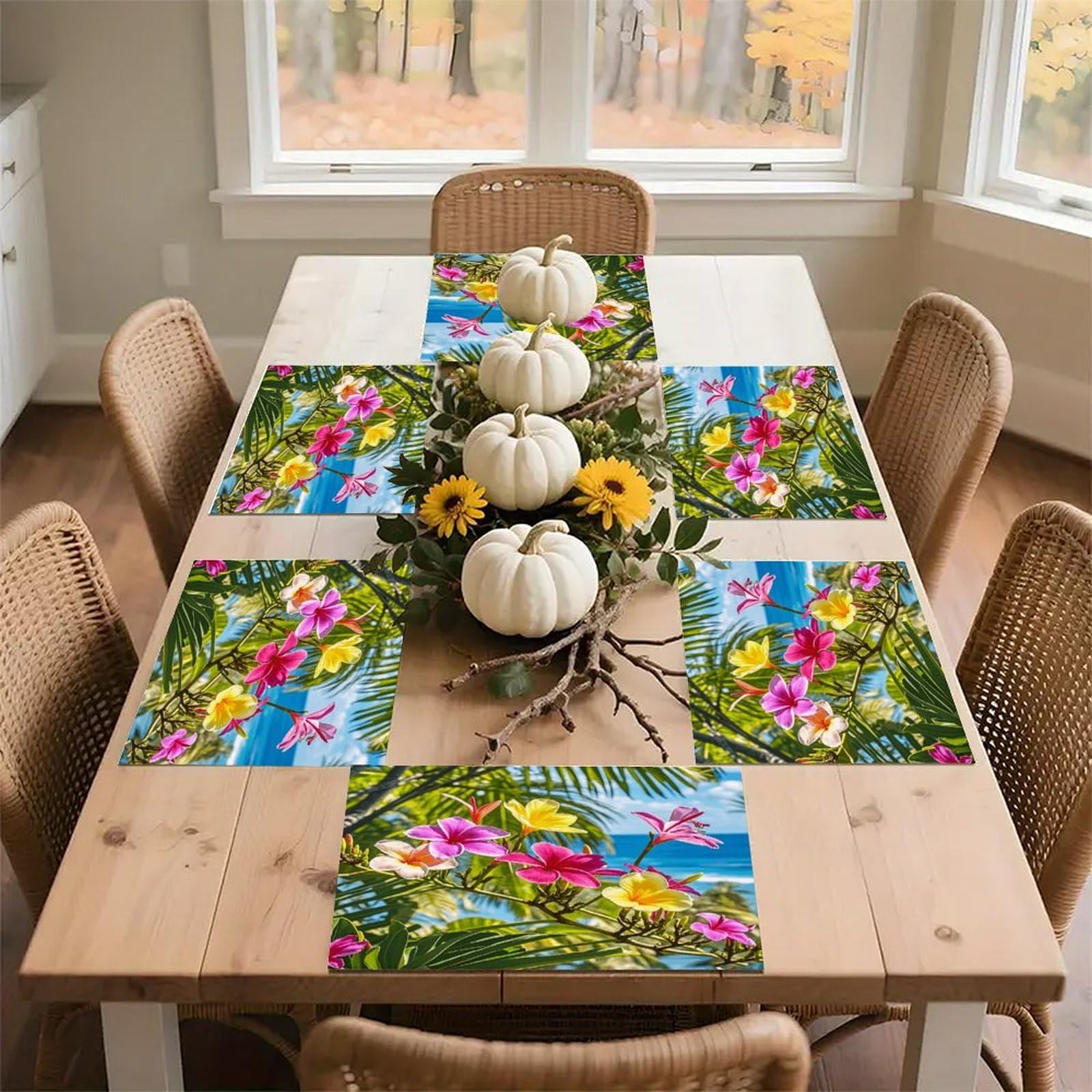 Hawaii Flower Placemats Heat Resistant Non-Slip Place Mats Washable Wipeable Table Mat Kitchen Dining Table Decoration Placemats Indoor Outdoor Place Mats 17.7’’×11.8’’