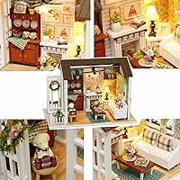 Vista 3 de Kit de casa de muñecas en miniatura para bricolaje, casa de muñecas realista en miniatura 3D de madera, habitación de muñeca con muebles, luces LED