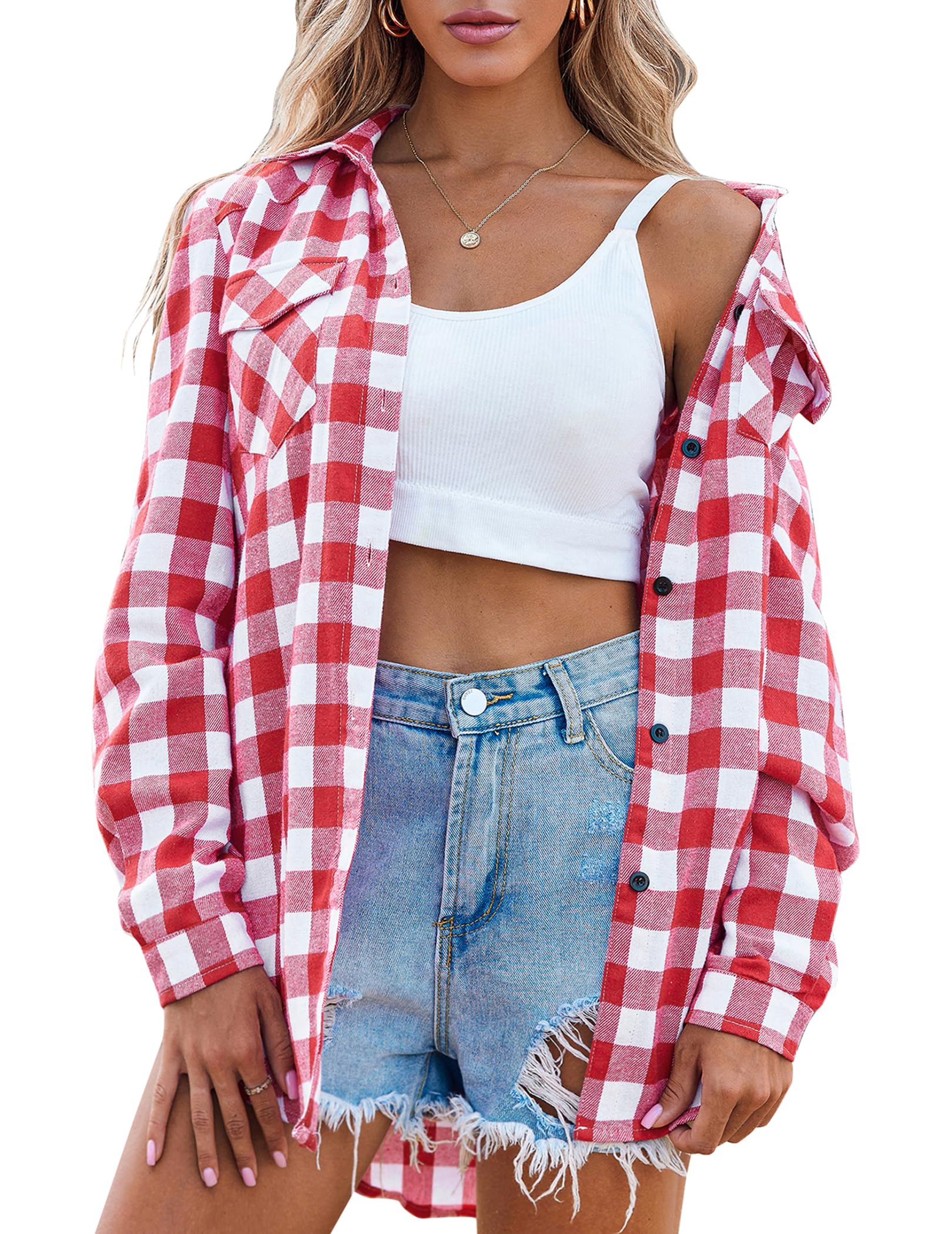 Zeagoo Trachtenbluse Damen Oktoberfest Kariert Hemden Langarm Trachtenhemd Karohemd HolzfäLlerhemd Oberteile Casual V-Ausschnitt Hemd Bluse
