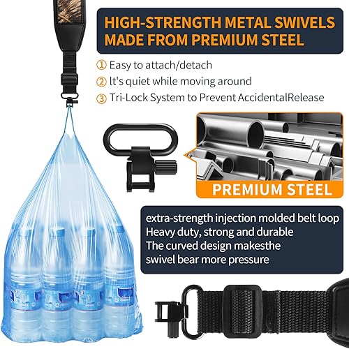 Miniatura 7 de GUGULUZA Eslinga giratoria de pistola para rifle y escopeta de 1 pulgada  1.25 pulgadas, accesorio giratorio negro