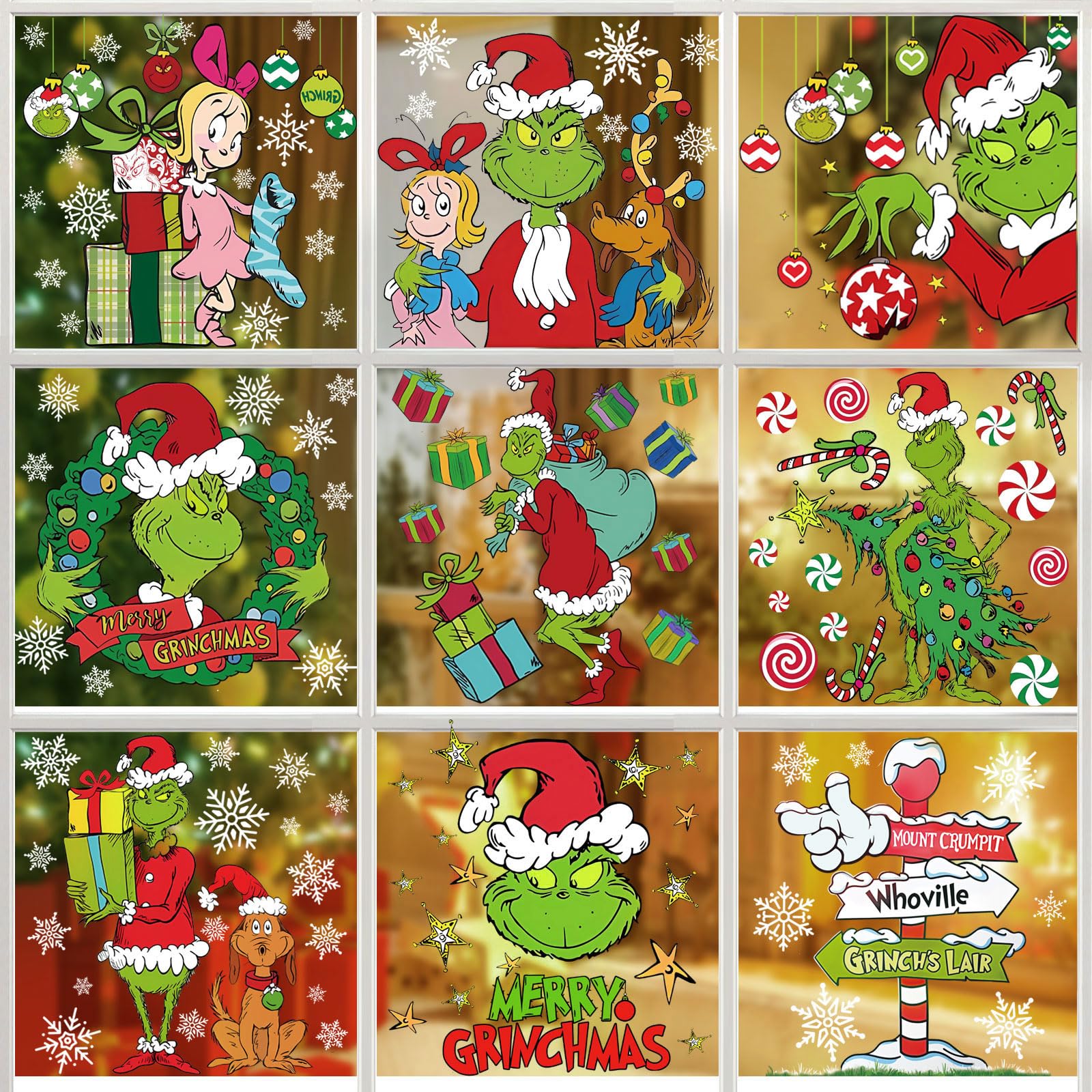 9 Sheets Christmas Window Clings Double Sided Reusable Christmas Window Decals Stickers for Winter Xmas Holiday Party Shop Glass Display Decoration