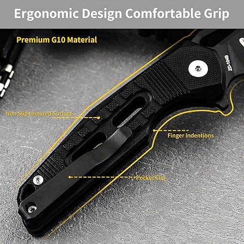 Miniatura 4 de HX OUTDOORS Navaja de bolsillo con cerradura, cuchillo plegable de acero D2 de alta calidad con clip de bolsillo y mango antideslizante G10 para