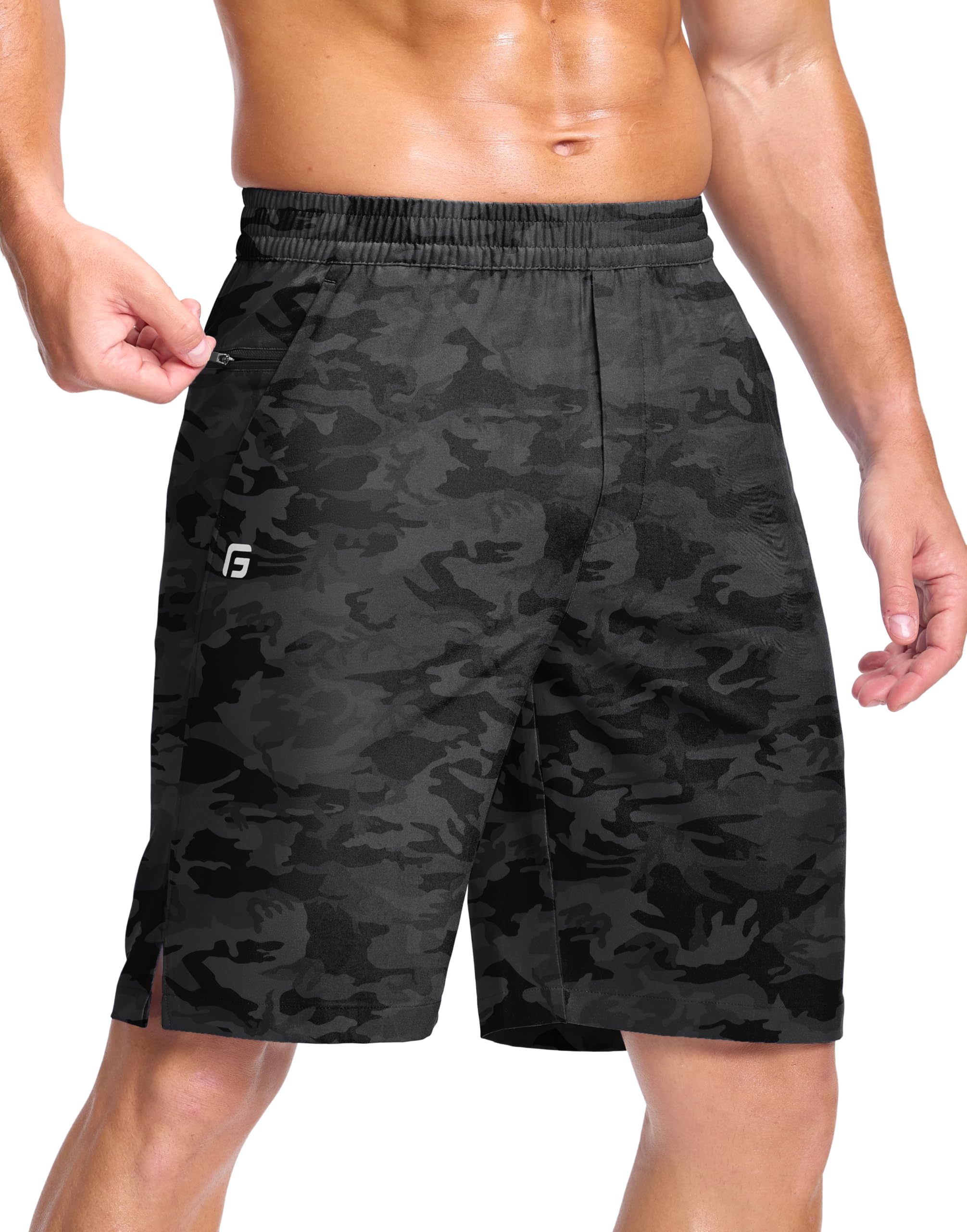 GGJ Men's Lightweight Athletic Shorts with 2 Zipper Pockets 7"/9"/5" Gym Workout Running Quick Dry Tennis Shorts for Men
