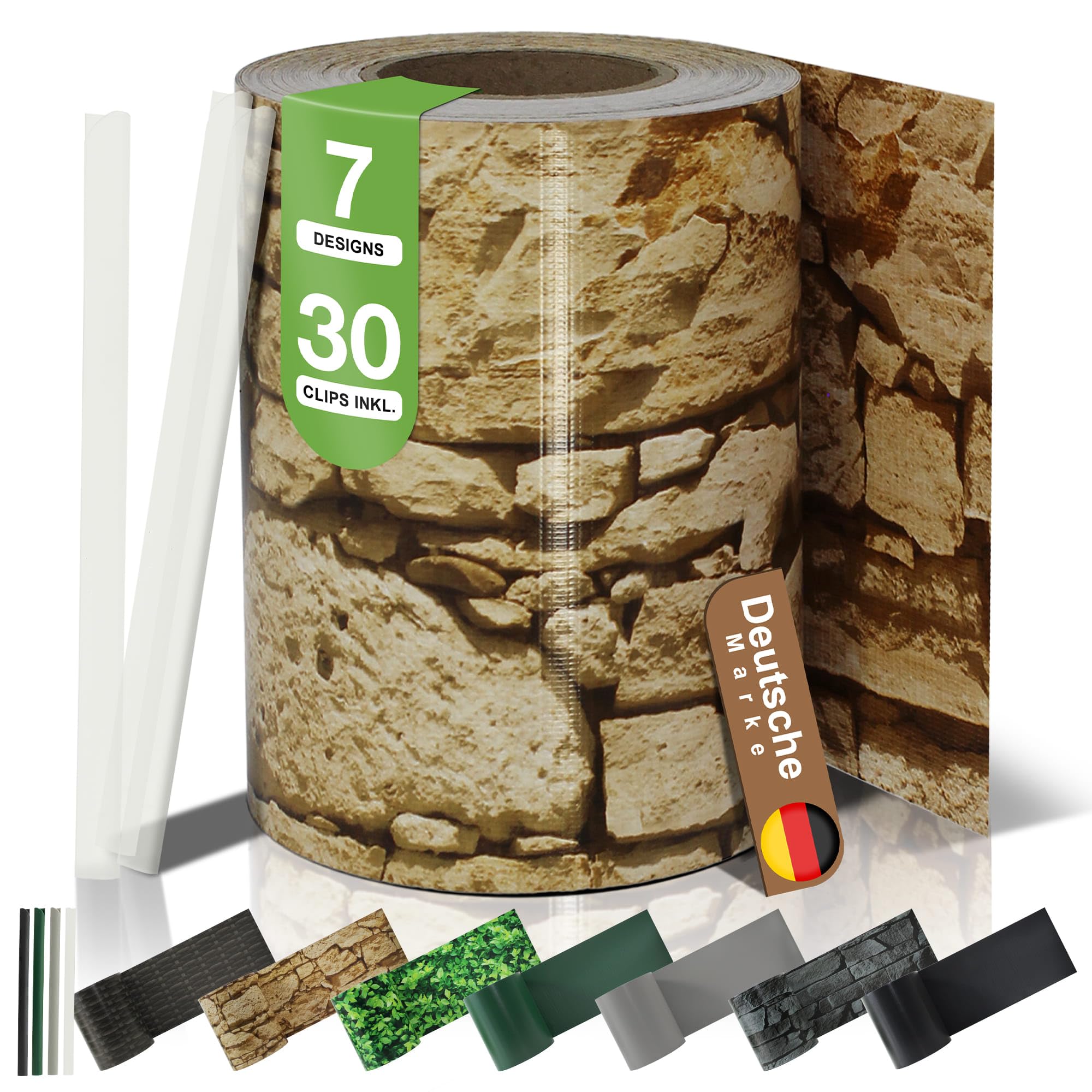 BooGardi PVC Sichtschutzstreifen · Sichtschutz Zaun 19 cm x 35 m Sandstein 4 Rollen · 450 g/m² · inkl. 30 Clips · Zaunblende für Doppelstabmattenzaun & Stabmattenzaun · Blickdicht & wetterfest