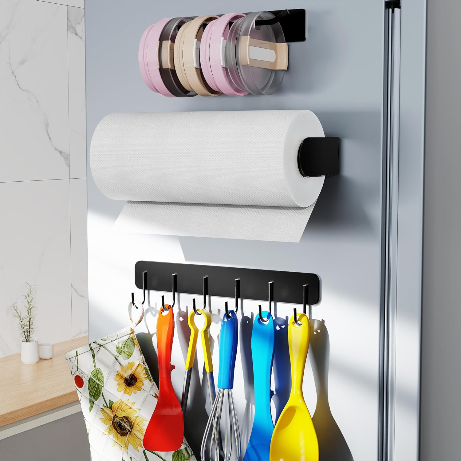 Magnetic Kitchen Storage Set: No Drill Hooks & Organizer Solutions