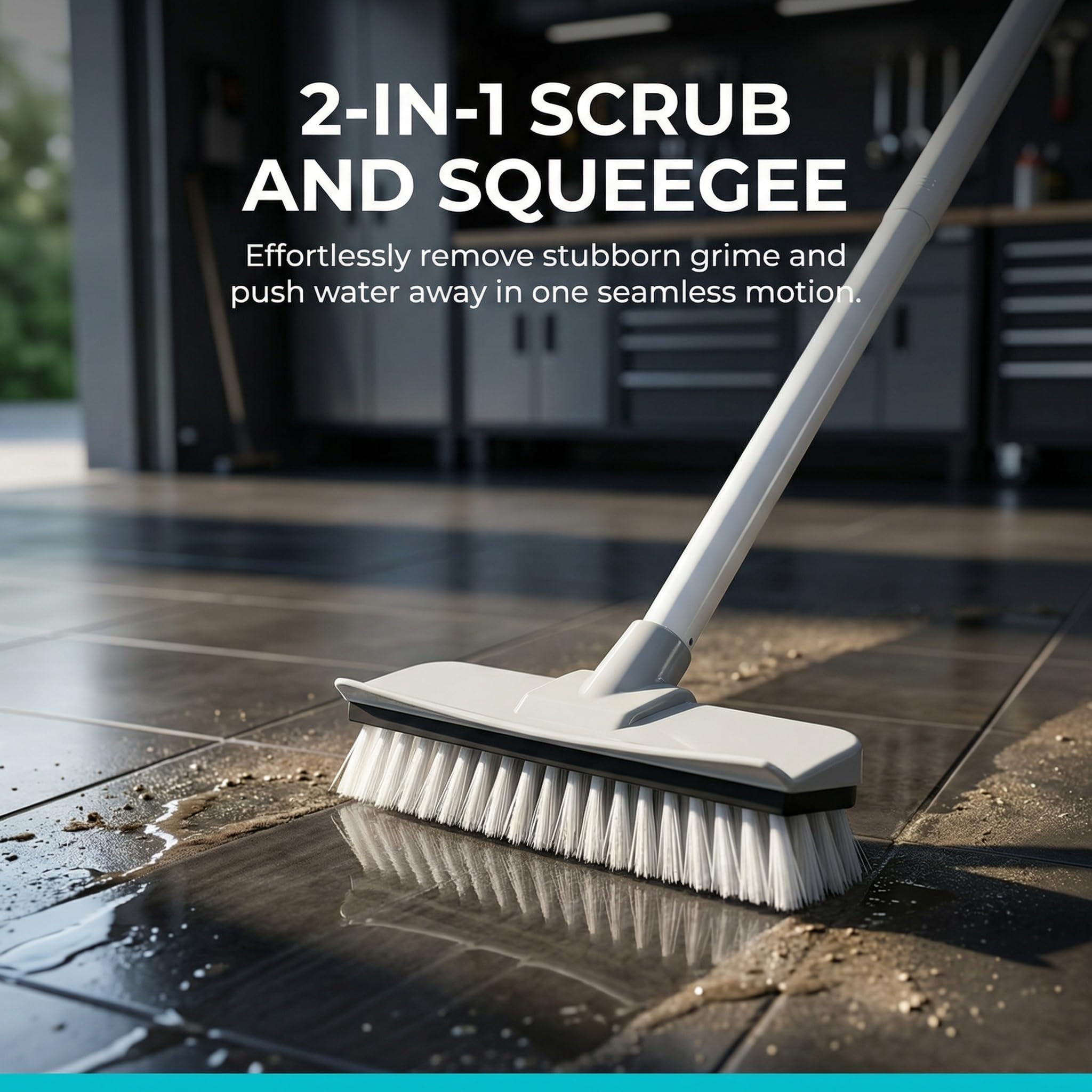 3 in 1 Spazzolone per Pavimenti con Manico Lungo,Spazzolone per Pavimenti con Raschietto,Spazzola per Pavimenti con 1 Pz Spazzola per Fughe per la Pulizia in Interni, Garage, Cucina