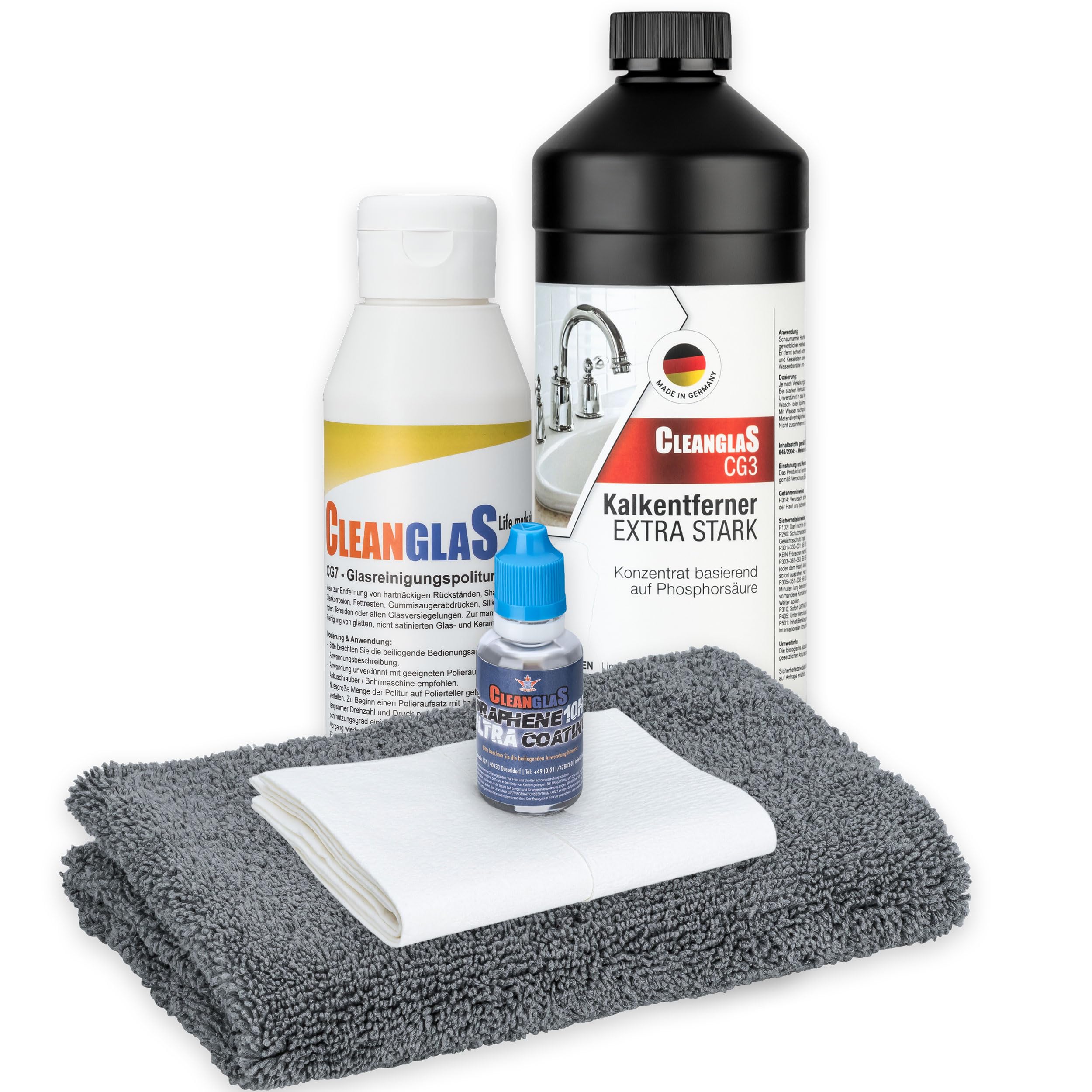 Set zur Badezimmer-Versiegelung | 30ml Graphen Nano-Versiegelung CGX ULTRA für Dusche, Fenster, Keramik, Kunststoff | inkl. Kalkentferner Dusche Stark | Glas Voreiniger
