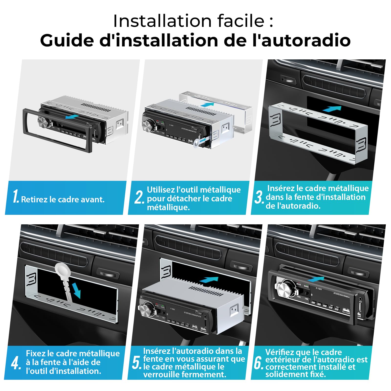 RDS Autoradio Bluetooth, CENXINY Poste Radio Voiture Bluetooth, FM Autoradio1 DIN,2USB,Charge 2.1A, Aux-in,Micro SD Soutien iOS, Android