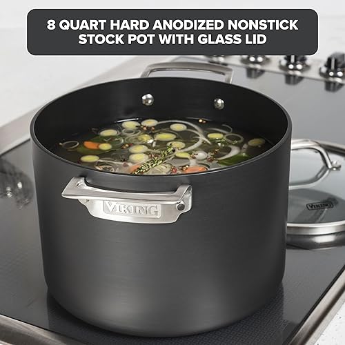 Miniatura 2 de Viking Olla antiadherente, 8 cuartos de galón anodizada dura olla de sopa antiadherente con tapa de vidrio, gris
