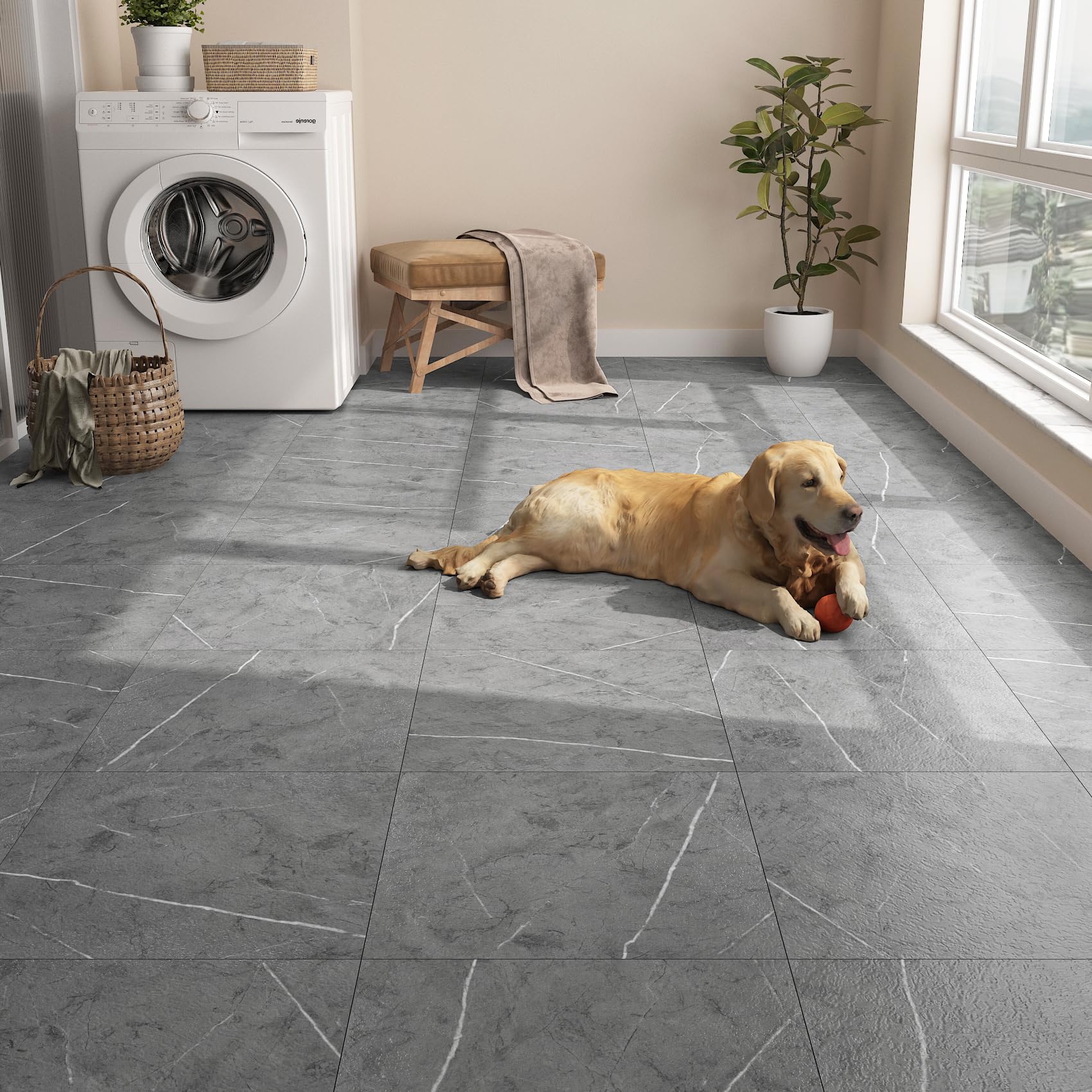 ReWallpaper Piastrelle Adesive Effetto Marmo Grigio Pavimento PVC Adesivo Bagno Impermeabile Cucina 30x30cm Linoleum per Pavimenti Adesivi Marmo Opaco Grigio Piastrelle Autoadesive 3 Pezzi