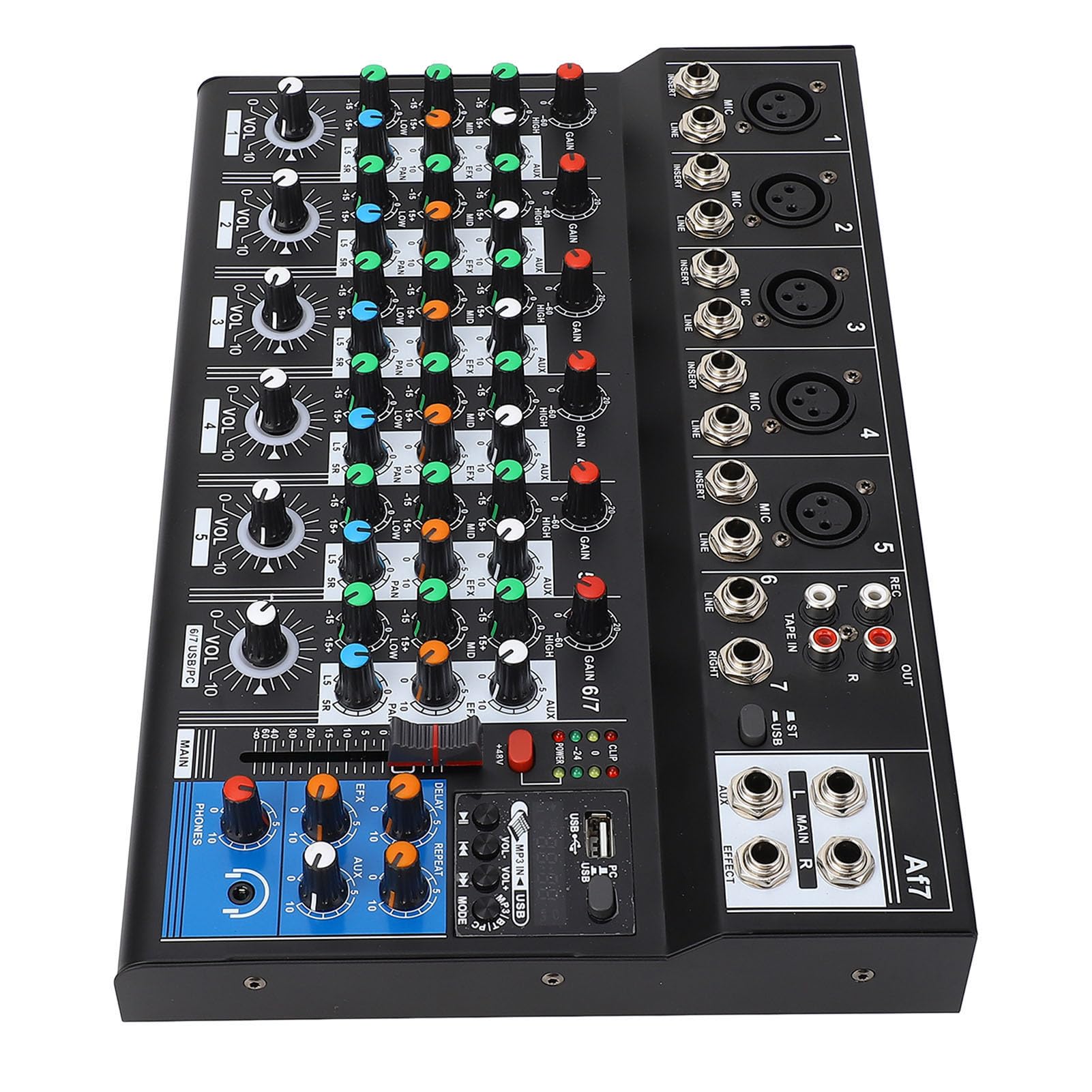 Sound Mixer Profesjonalny 7-kanałowy Wskaźnik LED Konsola Miksowania Dźwięku Etap Transmisja na żywo