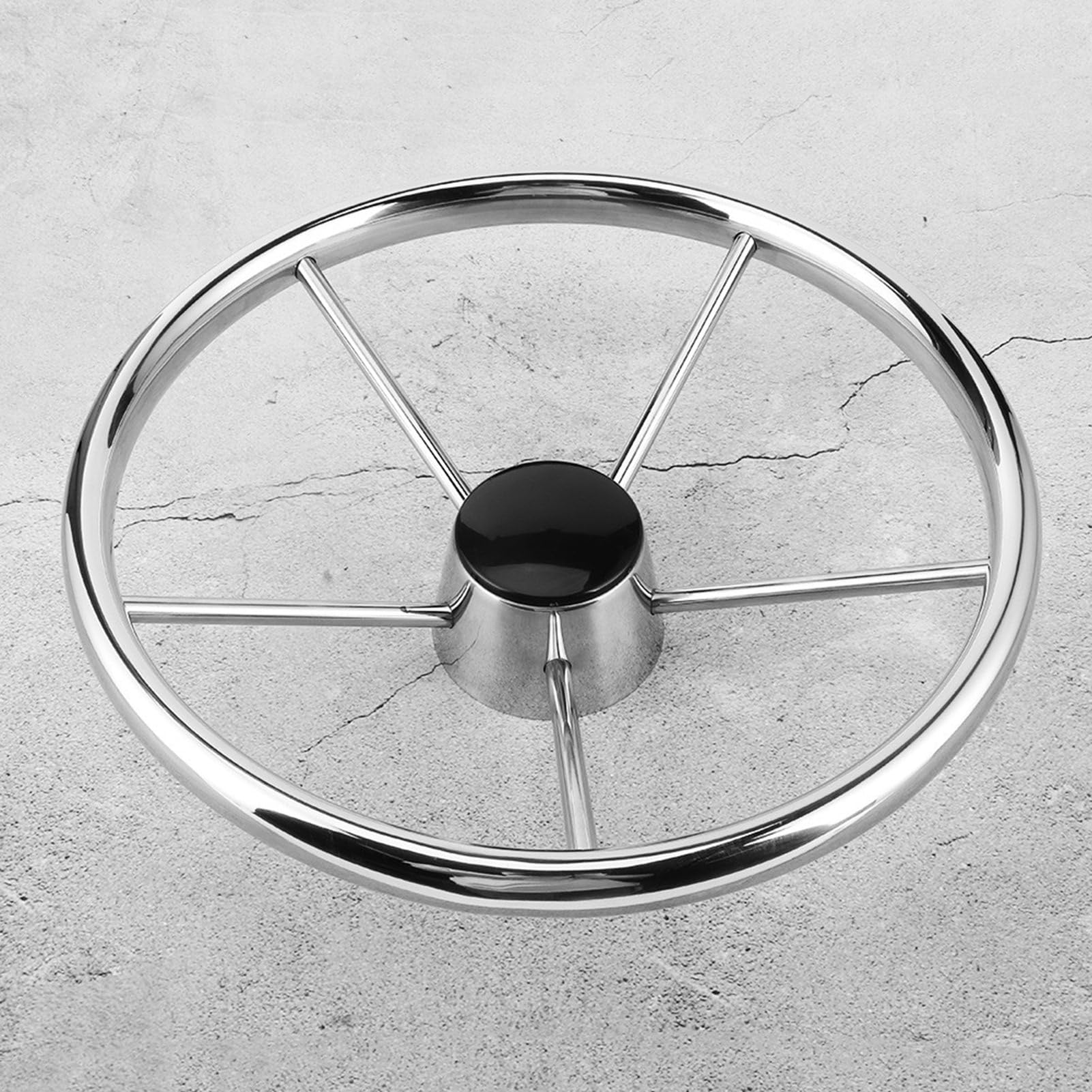 13 1/2 Inch 5 Spoke Vessel Boat Steering Wheel, Stainless Steel Material with Mirror Polishing, Standard 3/4in Tapered Shaft, Knob Design for Stable Control, Includes