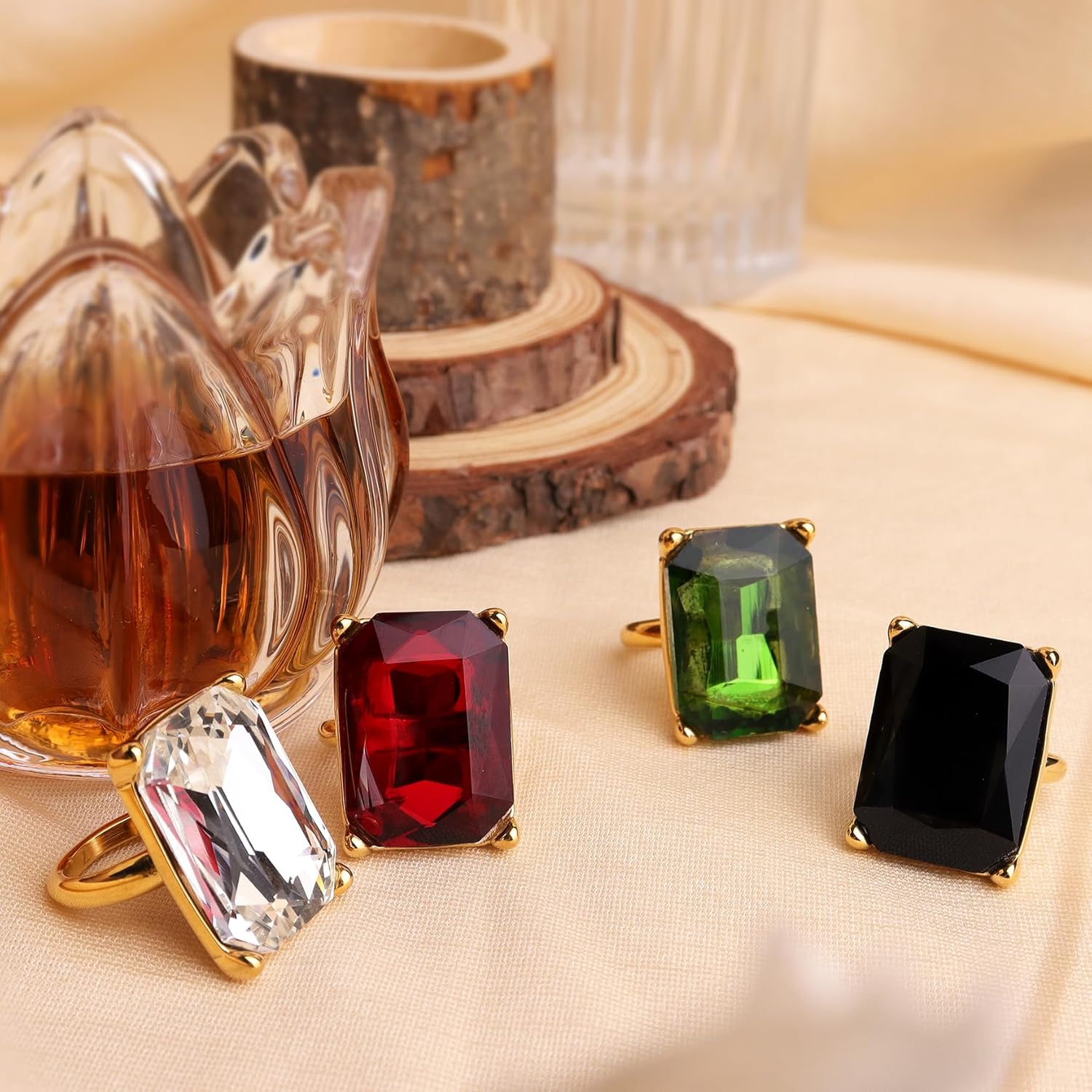 Gold Exaggerated Emerald CZ Crystal Rings for Women, Statement Costume Jewelry Gift - Image 6