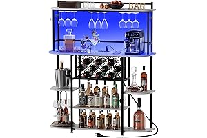 Multifunctional 5-Tier Bar Table with LED Lights and Power Outlets