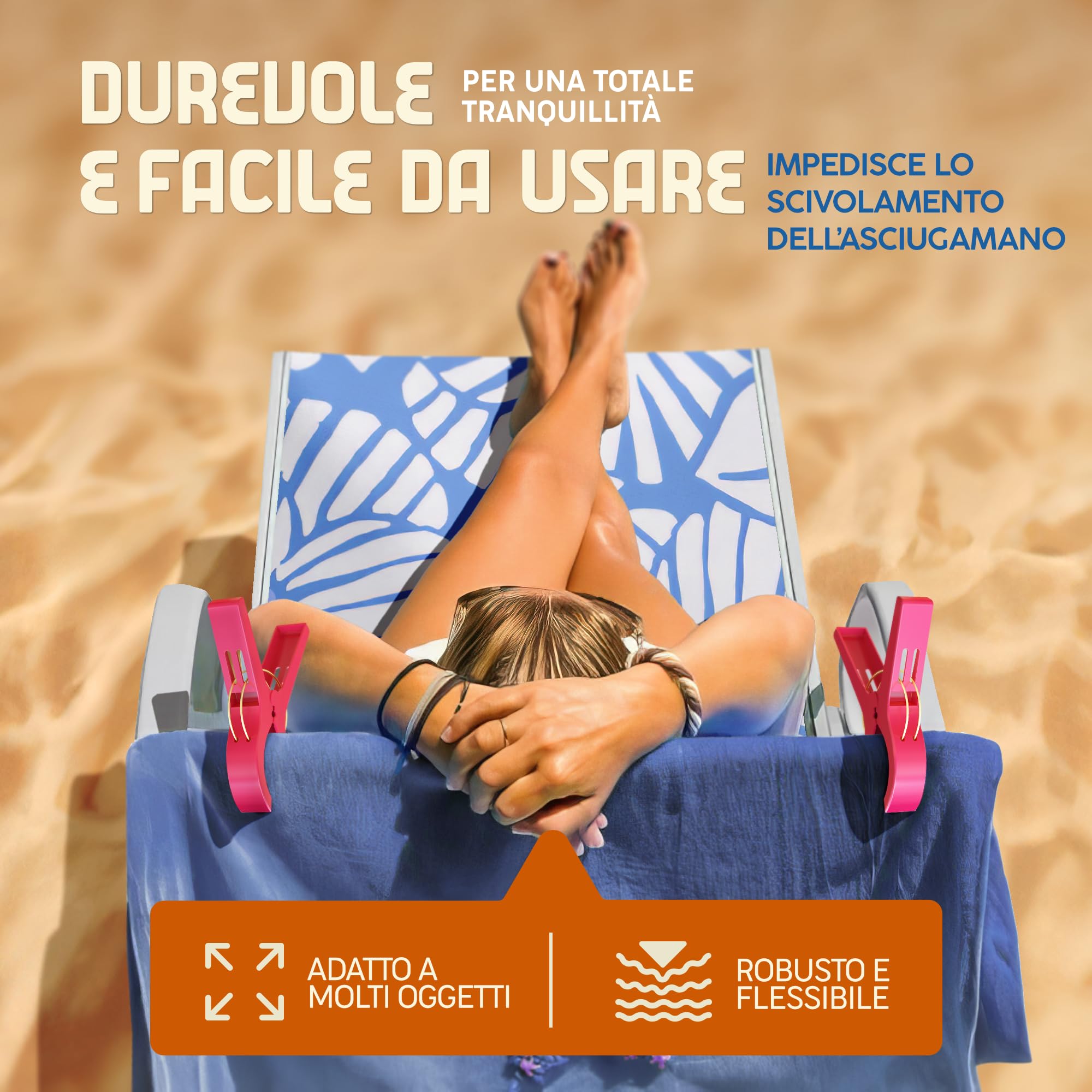 PORTENTUM Mollette per Teli Mare, Confezione da 12, Multicolore - Grandi Mollette in Plastica Antivento per Lettini e Sedie da Spiaggia, Dimensioni 12 x 8.5 x 2.1 cm
