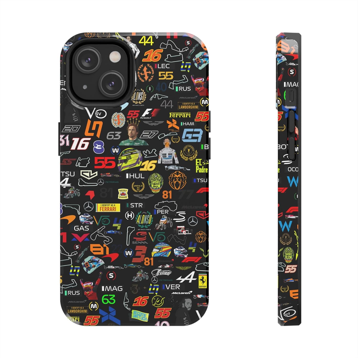 Formula Racing Collage Tough Phone Case 4 Formula Racing Fans Compatible with iPhone 16, 15, 14, 13, 12, 11, X