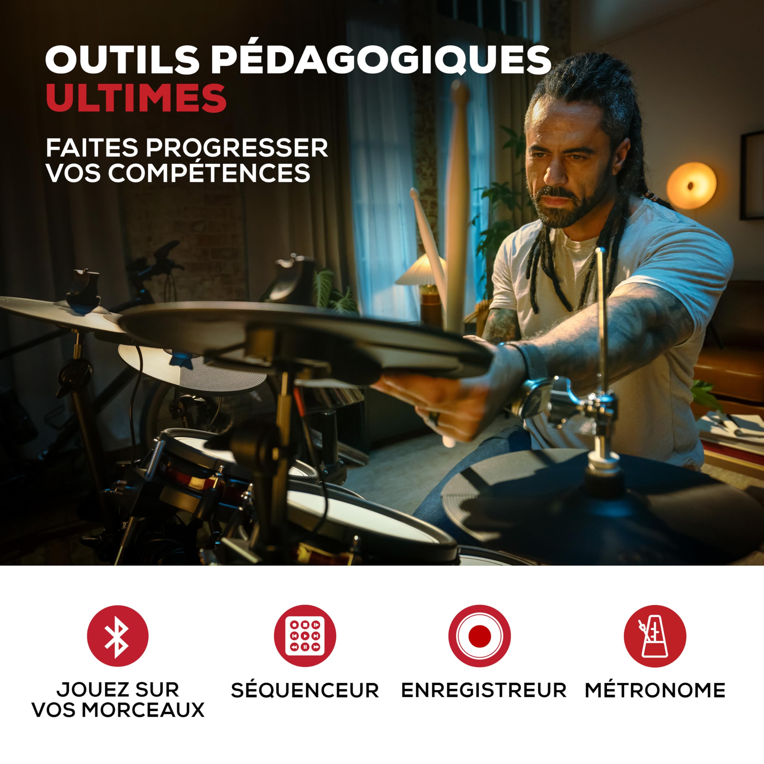 Alesis Nitro Ultimate Batterie Électronique avec Pads Maillés à Double Zone, Charleston Autonome, 640 Sons BFD Authentiques et 52 Kits, Bluetooth, Drumeo, USB MIDI, Compatible Double Grosse Caisse | 52 kits, 640 sons plus, audio Bluetooth, Hi-Hat mobile m