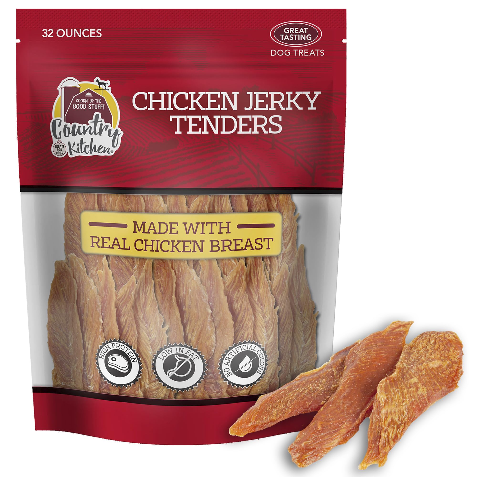 Country Kitchen Chicken Jerky Tender Dog Treats, Made with Real Chicken, High Protein, Low Fat, No Artificial Colors, 32 oz