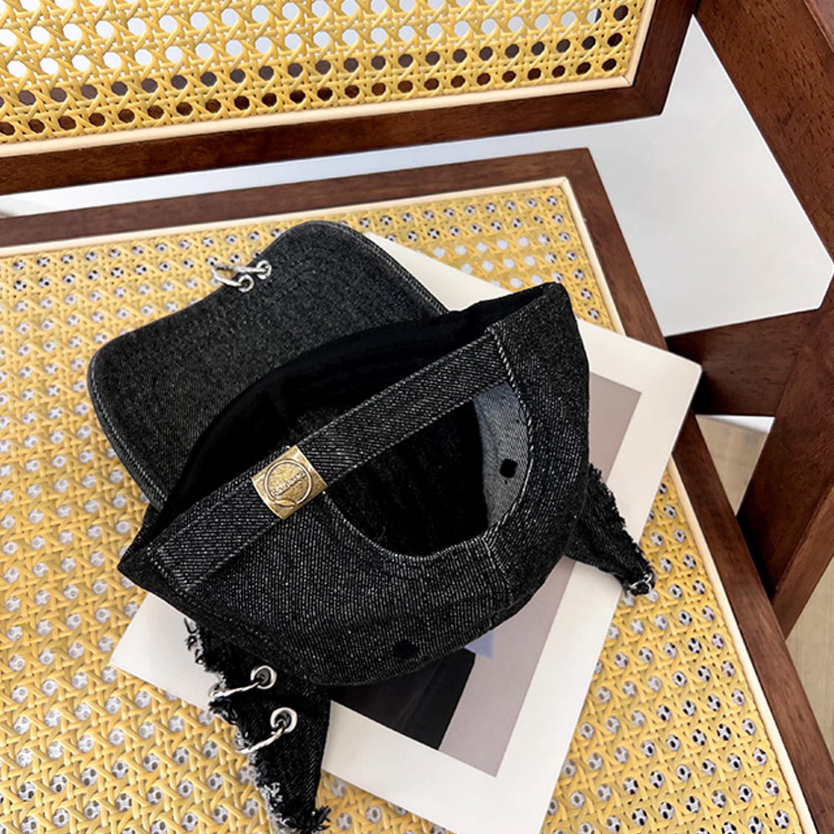 Chapeau à Oreilles De Chat Noir DéChiré Y2k Avec Cerceau En MéTal Casquette De Baseball EsthéTique Punk Grunge Protection Solaire Taille Unique Convient à La Plupart Des Casquettes De Baseball