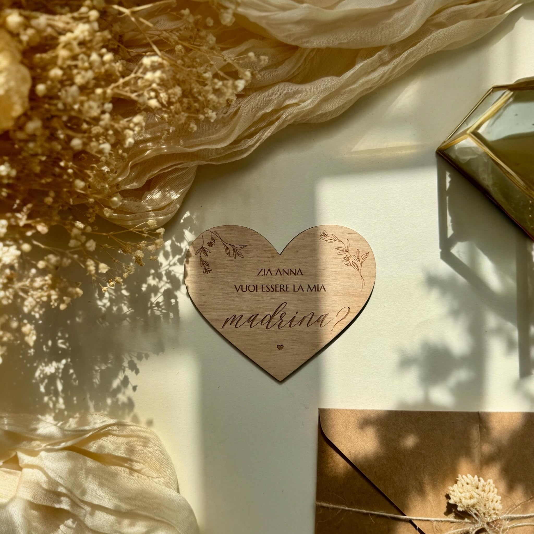 Bifulco Biancheria Targhetta Heart Personalizzata Vuoi Essere la Mia Madrina? Regalo Battesimo Cresima