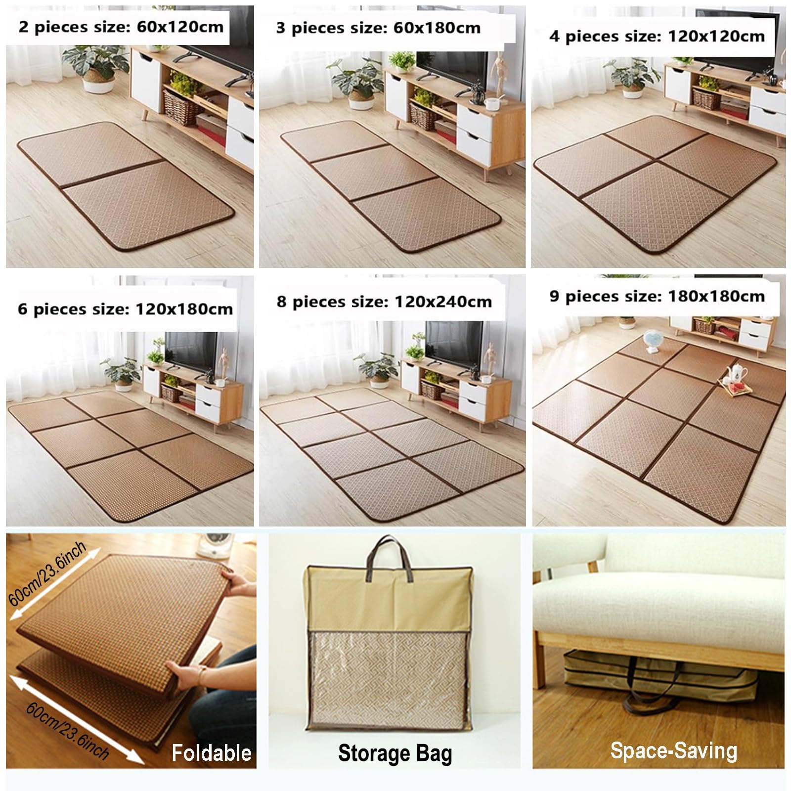 Oddychająca letnia chłodna rattanowa podkładka na materac 60 x 120 cm, beżowa, futon do spania na podłodze, wygodna i lekka, idealna na upały, przenośna pościel